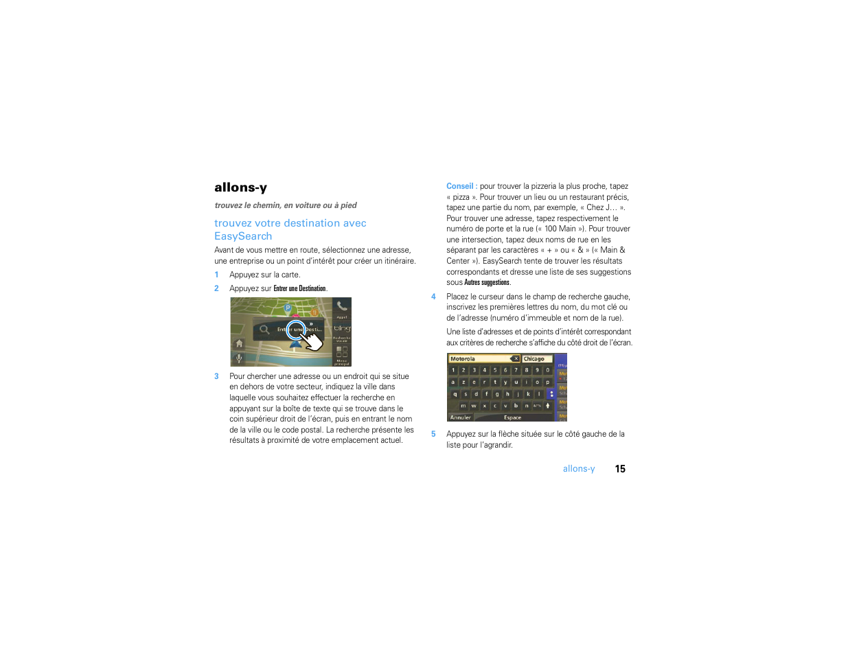 Allons-y, Trouvez votre destination avec easysearch | Motorola MOTONAV TN500 User Manual | Page 91 / 116