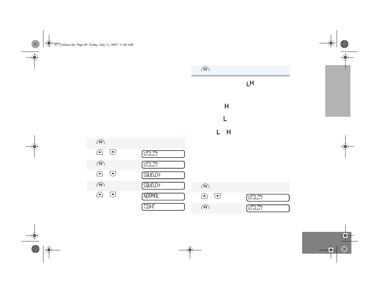 Set squelch level, Set power level | Motorola CM300TM User Manual | Page 51 / 68