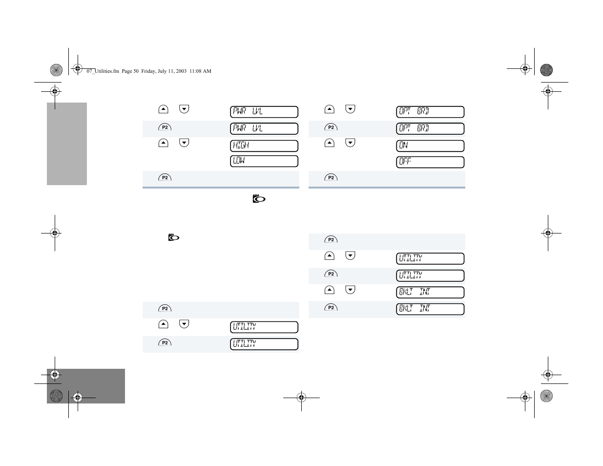 Option board on/off, Set the backlight intensity | Motorola CM300TM User Manual | Page 52 / 68