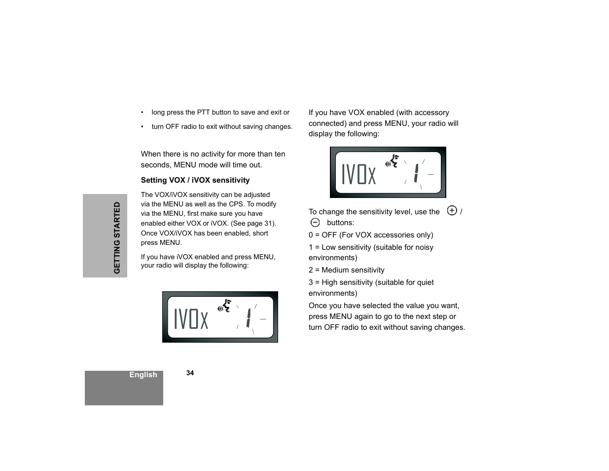 Setting vox / ivox sensitivity | Motorola XTNi Series User Manual | Page 36 / 69