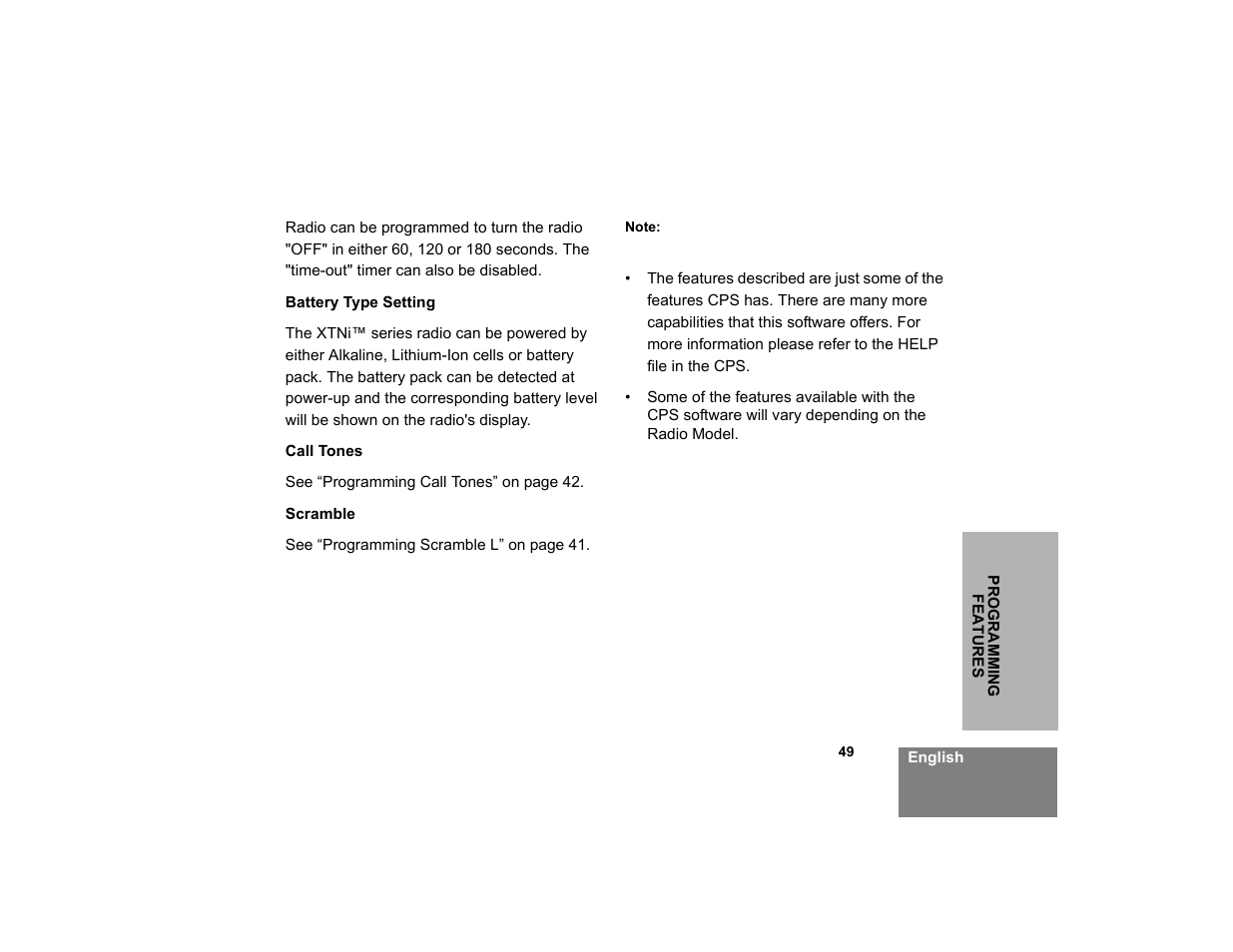 Battery type setting call tones scramble | Motorola XTNi Series User Manual | Page 51 / 69