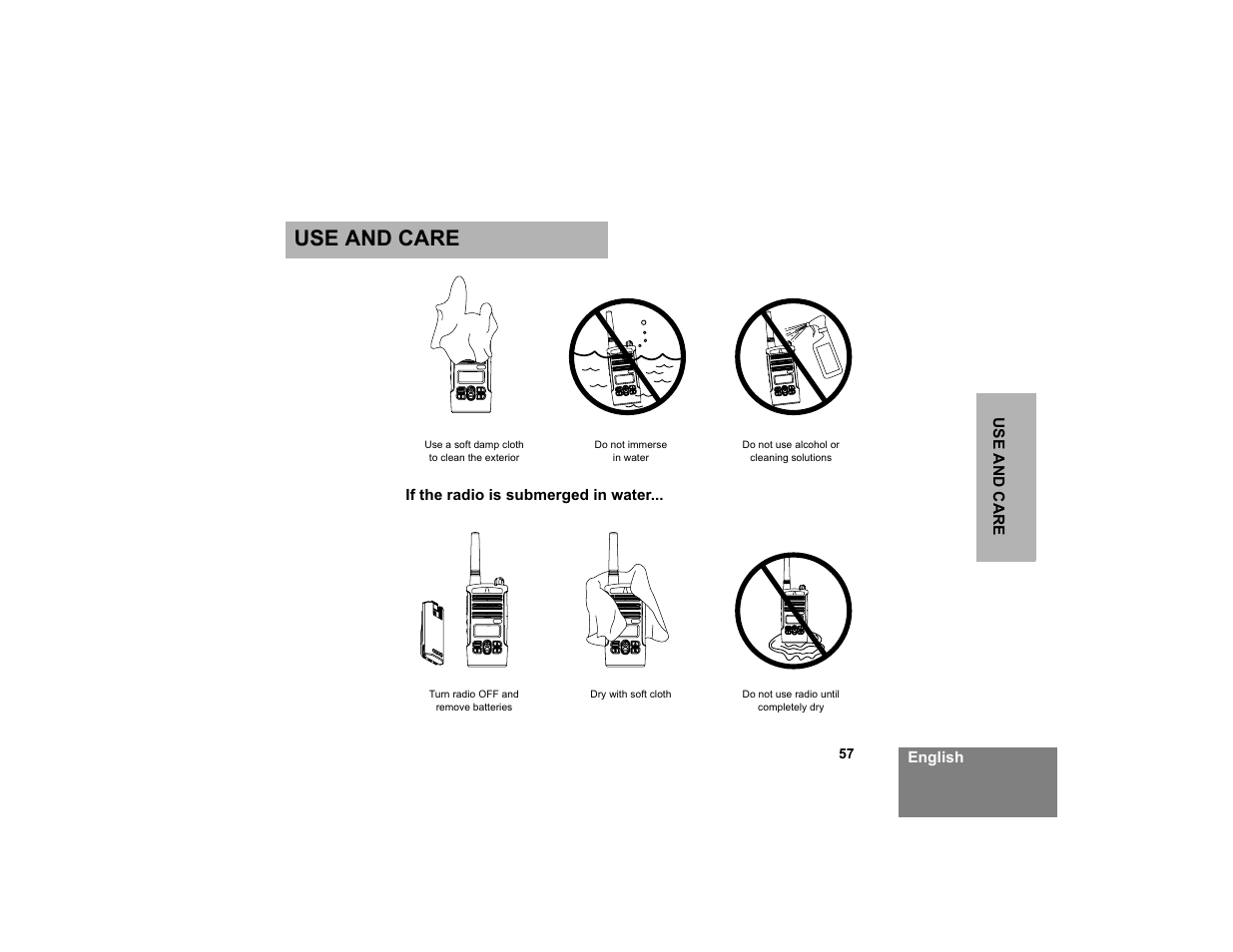 Use and care | Motorola XTNi Series User Manual | Page 59 / 69