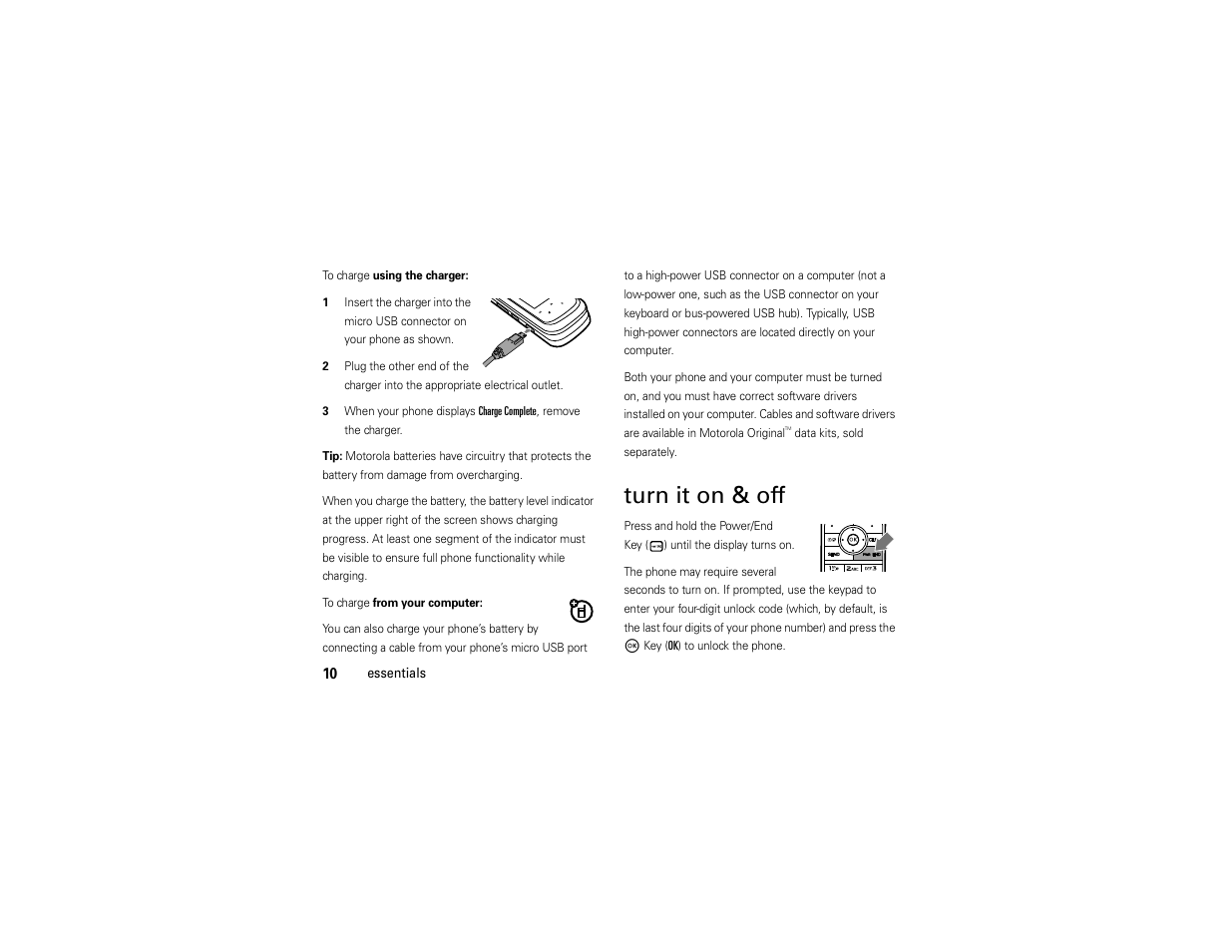 Turn it on & off | Motorola Entice W766 User Manual | Page 12 / 244