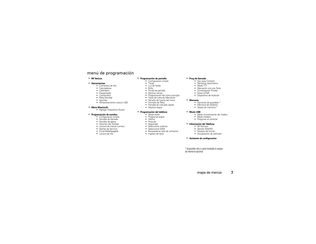 Menú de programación | Motorola Entice W766 User Manual | Page 127 / 244