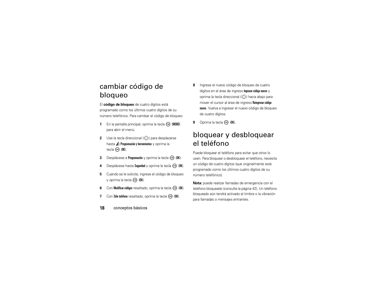 Cambiar código de bloqueo, Bloquear y desbloquear el teléfono | Motorola Entice W766 User Manual | Page 138 / 244