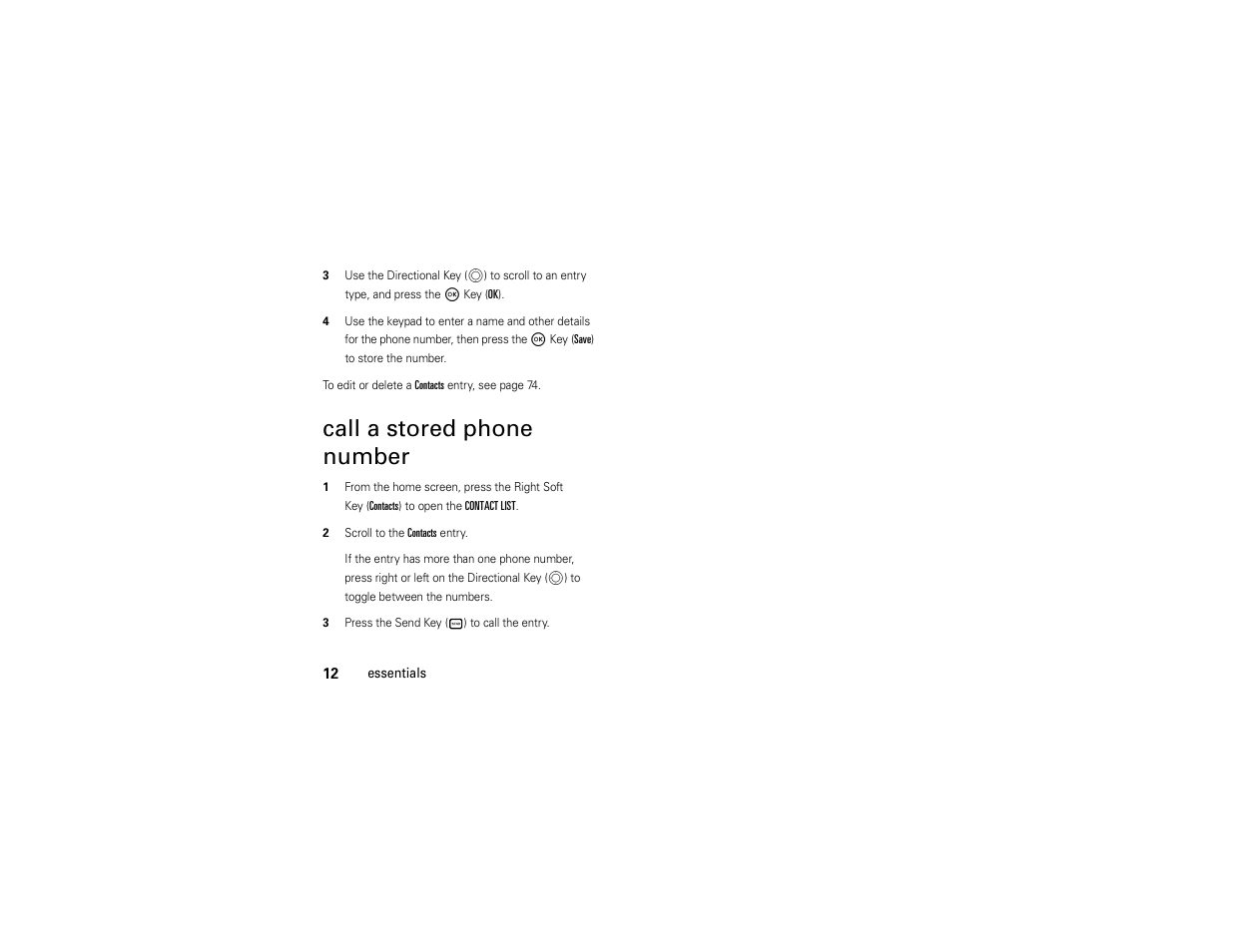 Call a stored phone number | Motorola Entice W766 User Manual | Page 14 / 244