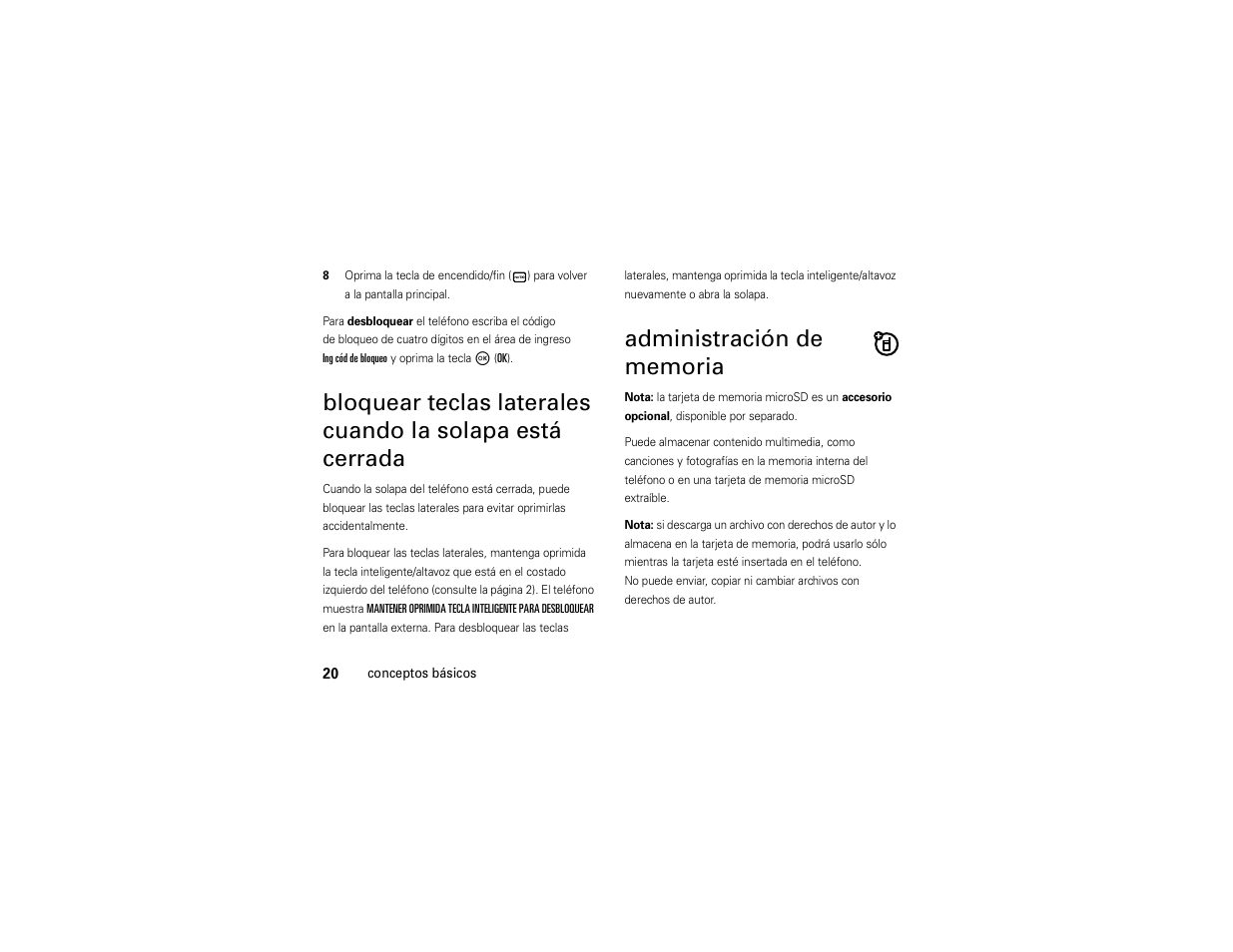 Administración de memoria | Motorola Entice W766 User Manual | Page 140 / 244