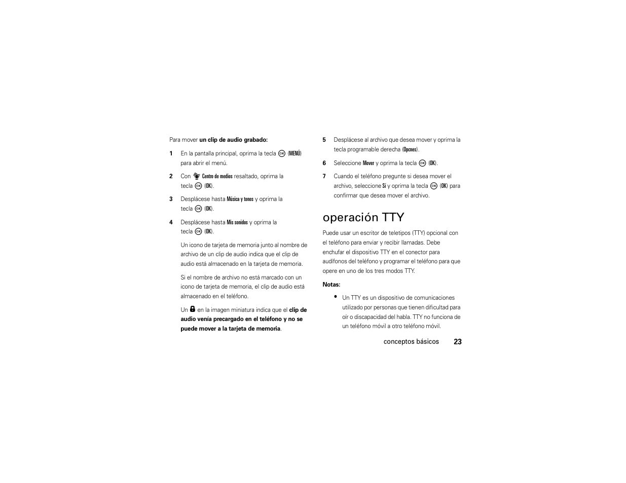 Operación tty | Motorola Entice W766 User Manual | Page 143 / 244