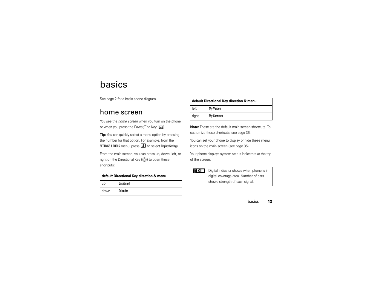 Basics, Home screen | Motorola Entice W766 User Manual | Page 15 / 244