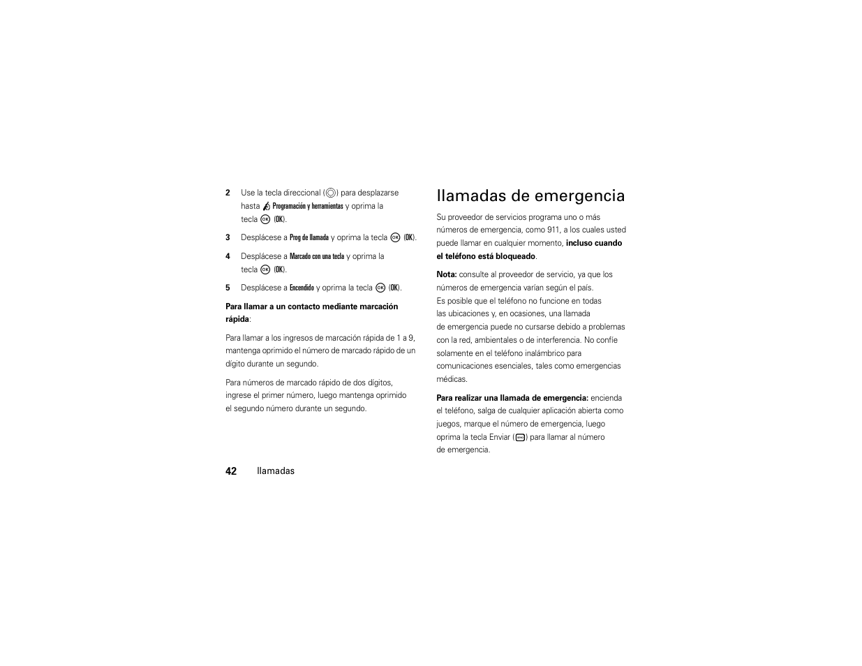 Llamadas de emergencia | Motorola Entice W766 User Manual | Page 162 / 244
