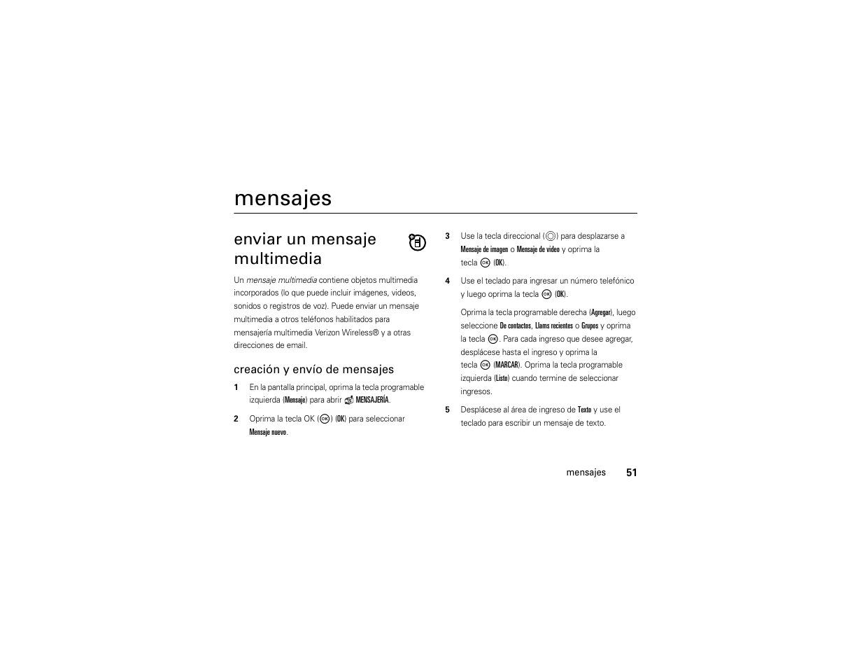 Mensajes, Enviar un mensaje multimedia | Motorola Entice W766 User Manual | Page 171 / 244