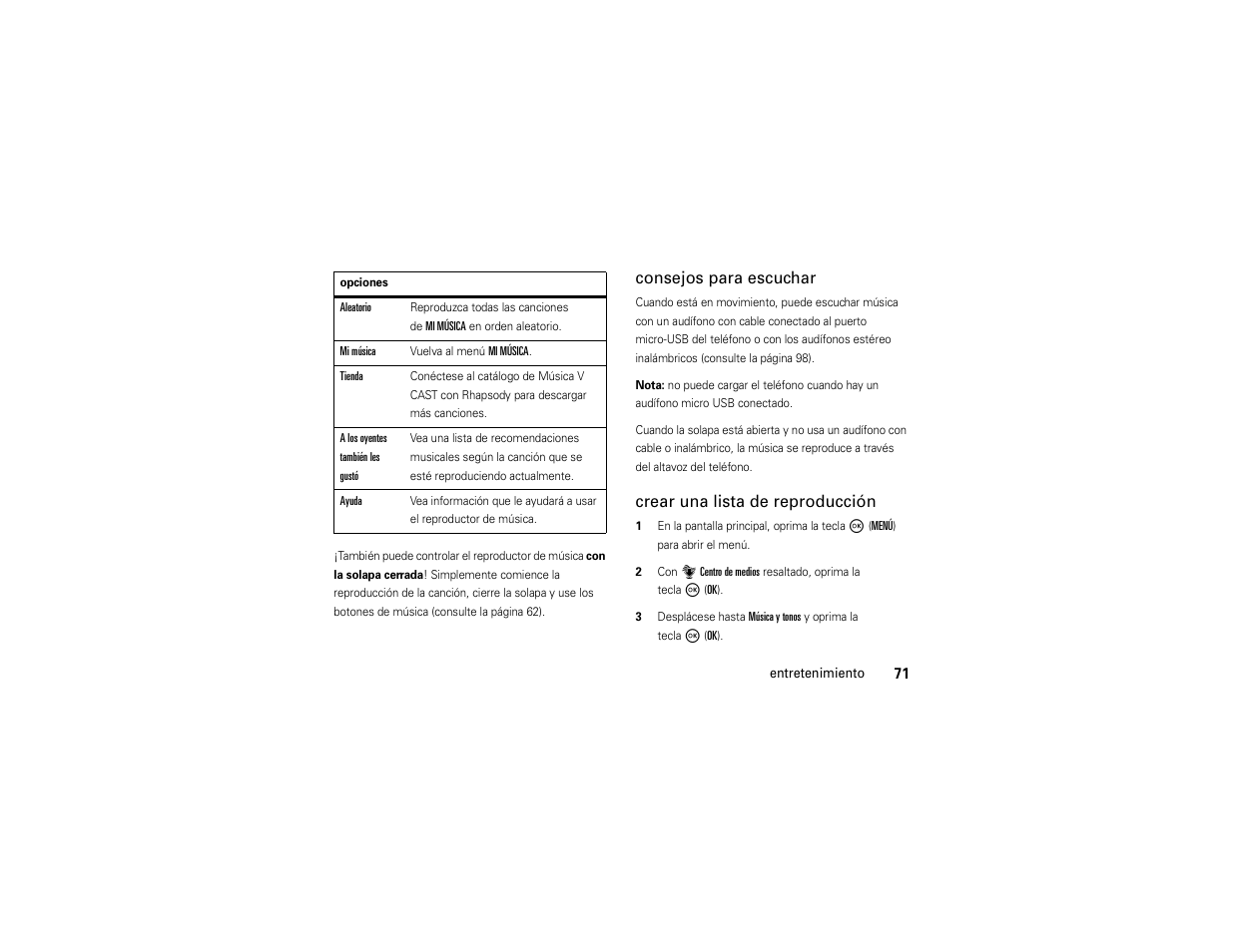 Consejos para escuchar, Crear una lista de reproducción | Motorola Entice W766 User Manual | Page 191 / 244