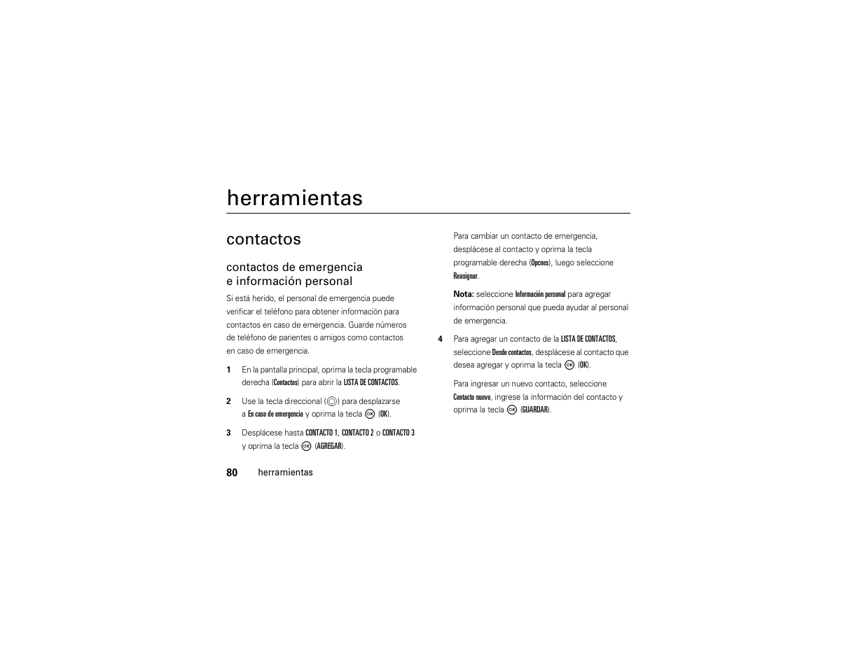 Herramientas, Contactos | Motorola Entice W766 User Manual | Page 200 / 244