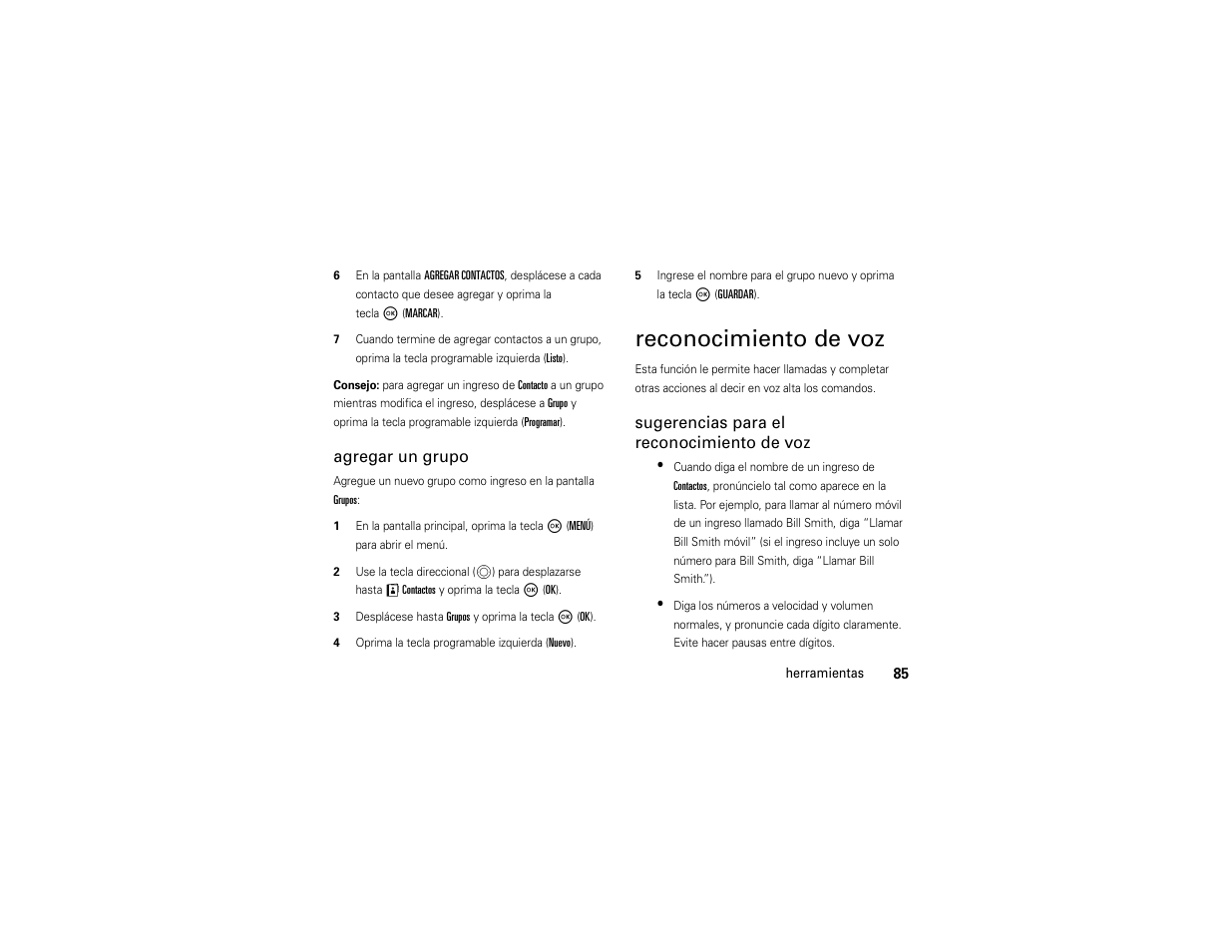 Reconocimiento de voz | Motorola Entice W766 User Manual | Page 205 / 244