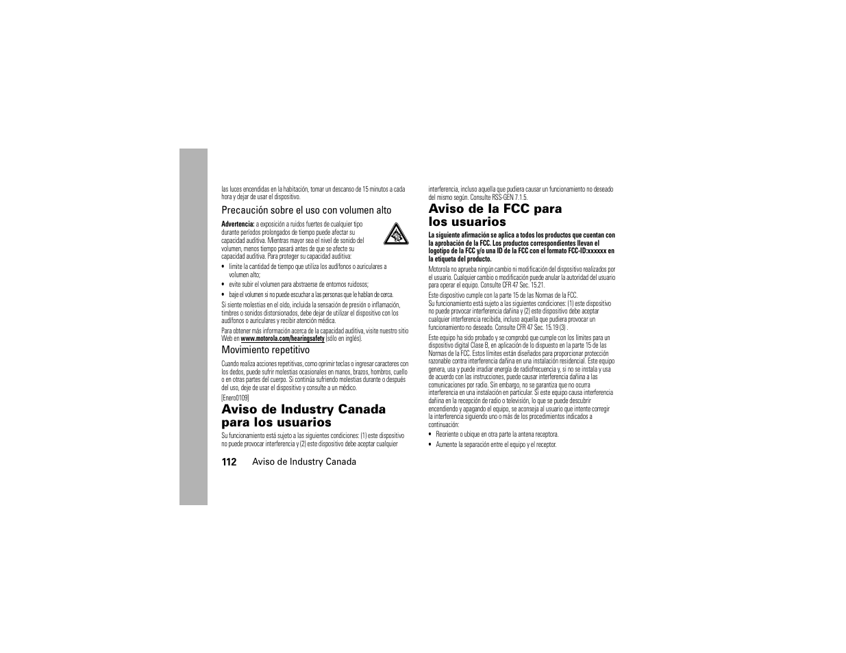 Aviso de industry canada, Aviso fcc, Aviso de industry canada para los usuarios | Aviso de la fcc para los usuarios | Motorola Entice W766 User Manual | Page 232 / 244