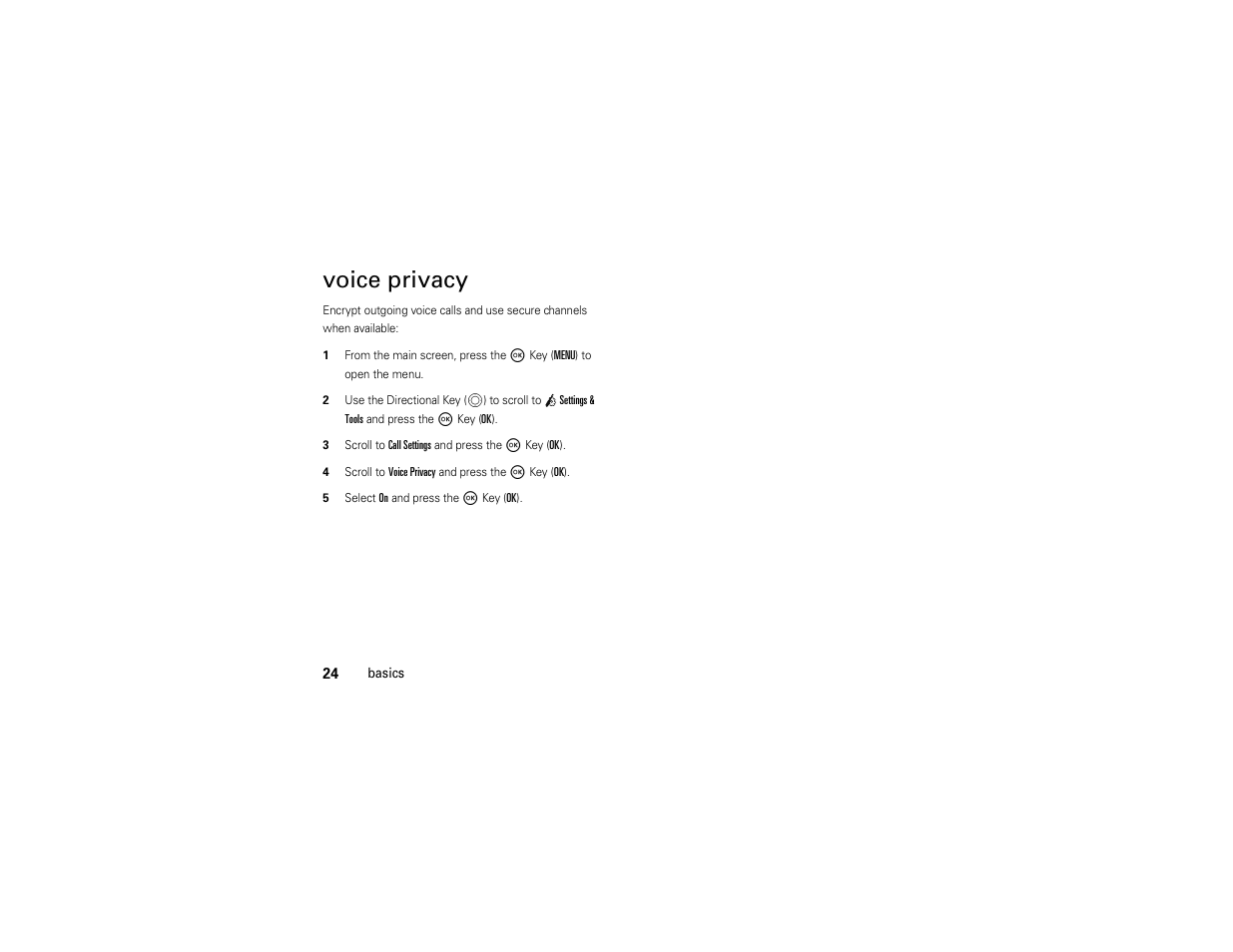 Voice privacy | Motorola Entice W766 User Manual | Page 26 / 244