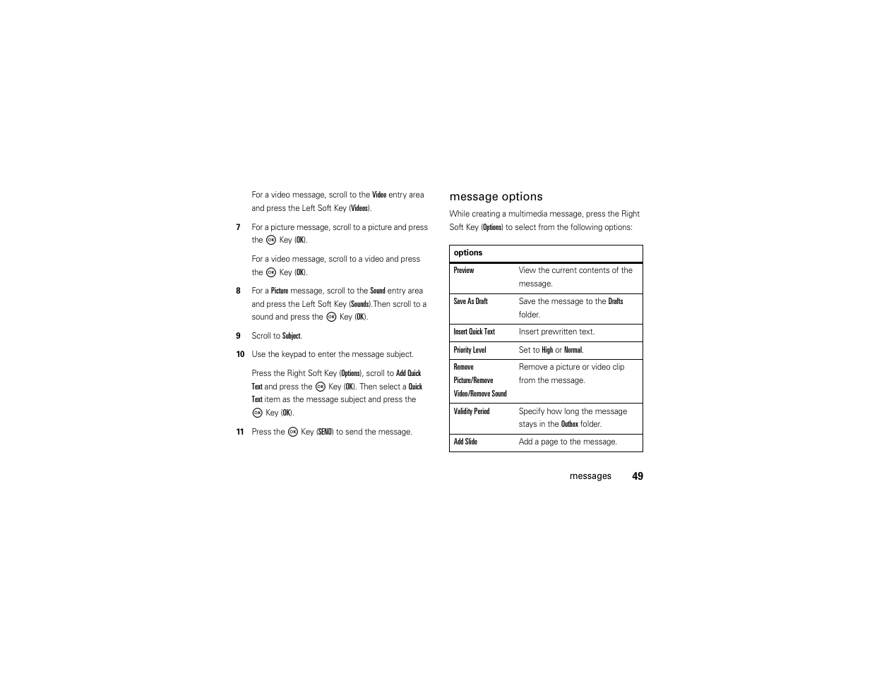 Message options | Motorola Entice W766 User Manual | Page 51 / 244