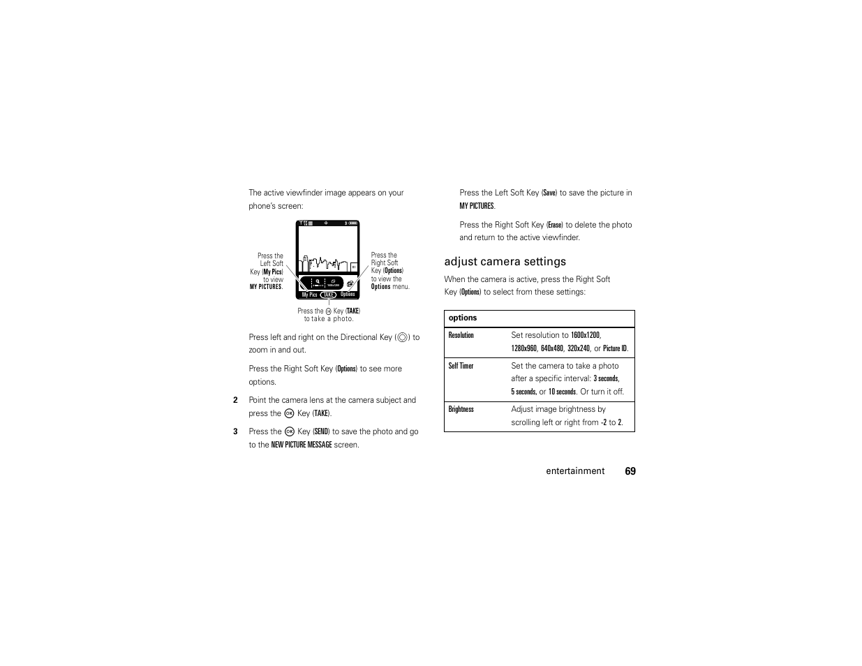 Adjust camera settings | Motorola Entice W766 User Manual | Page 71 / 244