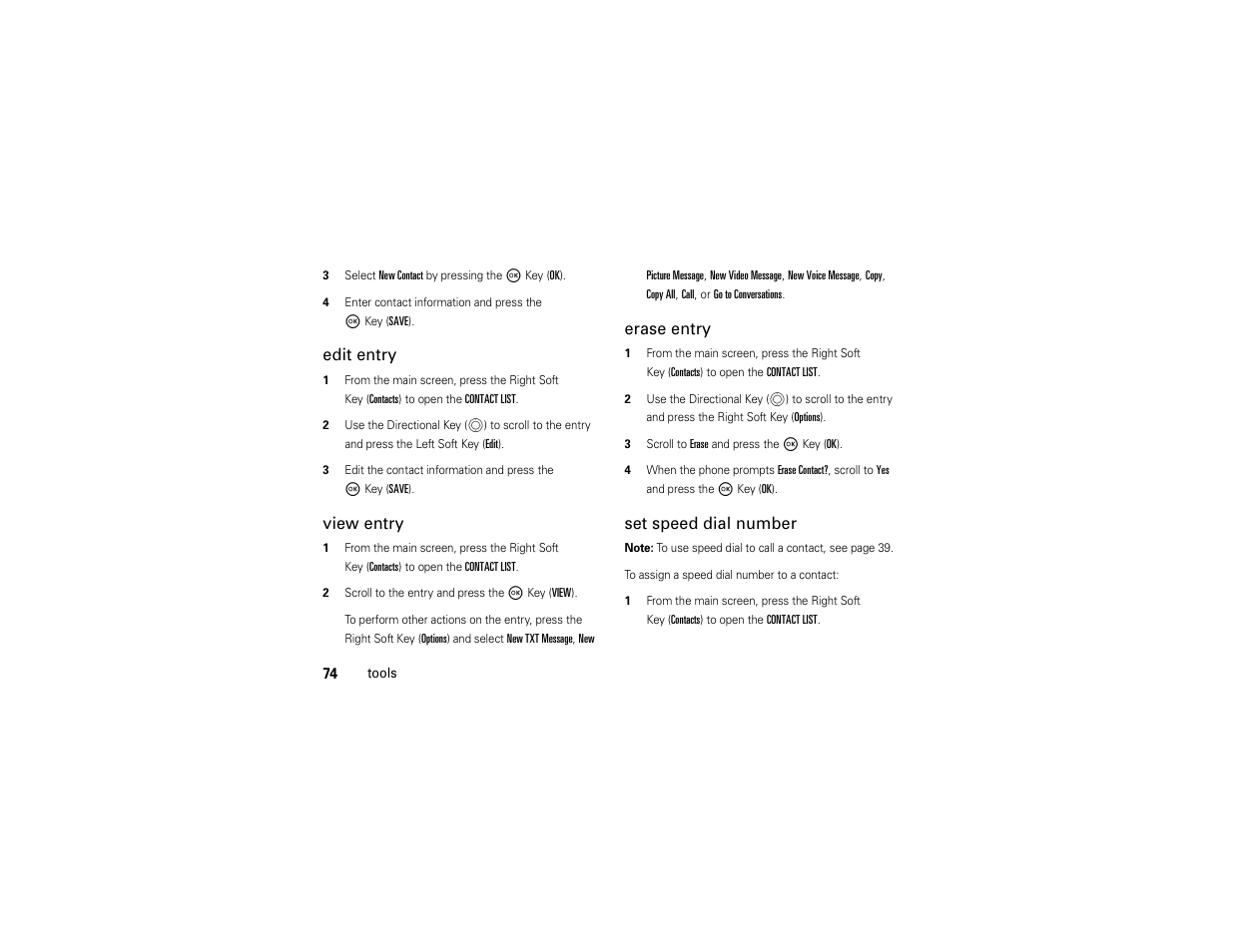 Edit entry, View entry, Erase entry | Set speed dial number | Motorola Entice W766 User Manual | Page 76 / 244
