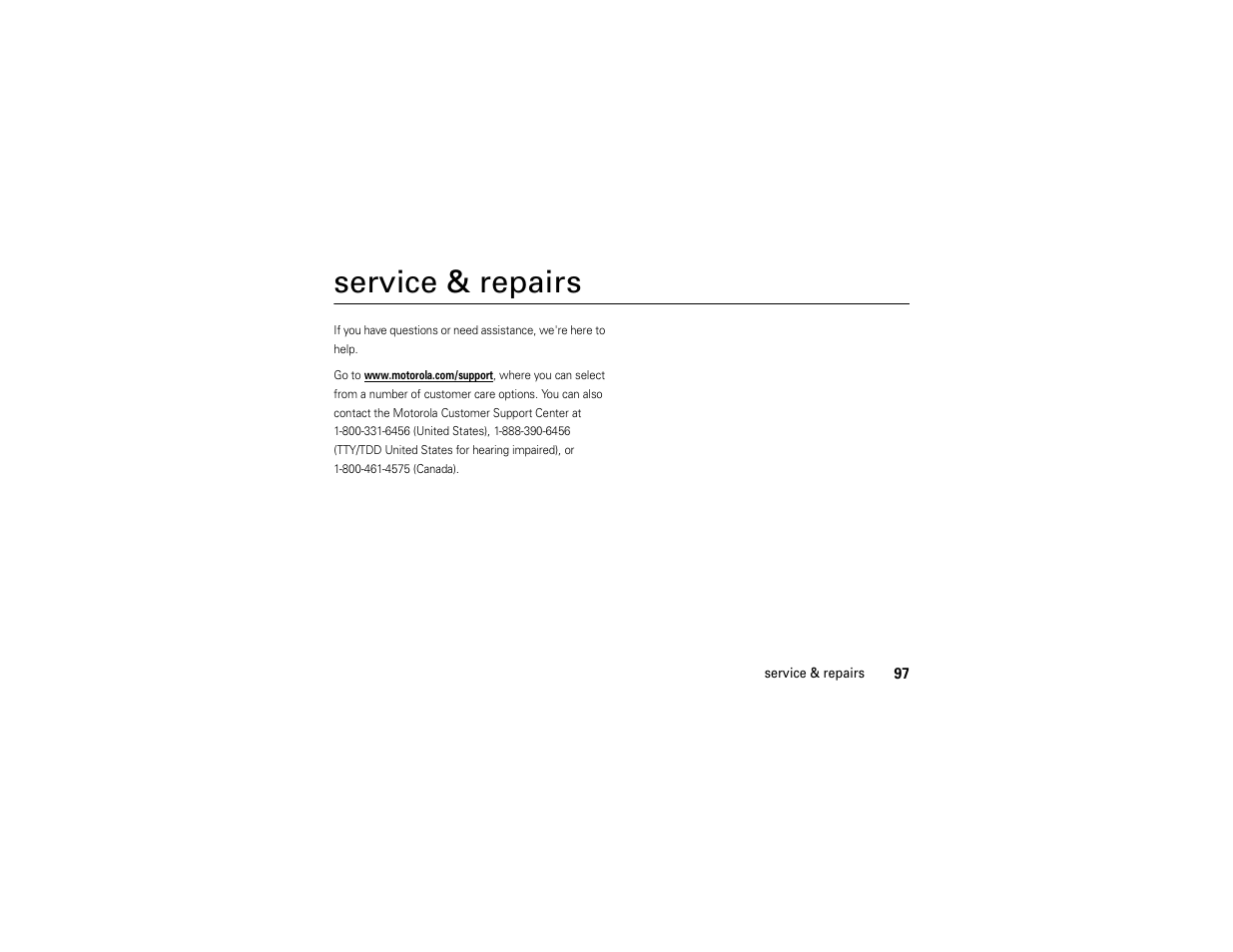 Service & repairs | Motorola Entice W766 User Manual | Page 99 / 244