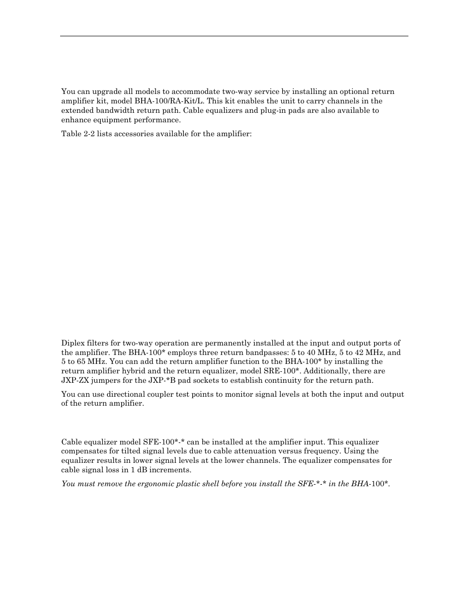 Accessories and options, Return amplifier, Cable equalizers | Motorola Broadband House Amplifier BHA-100K/P-R User Manual | Page 15 / 28