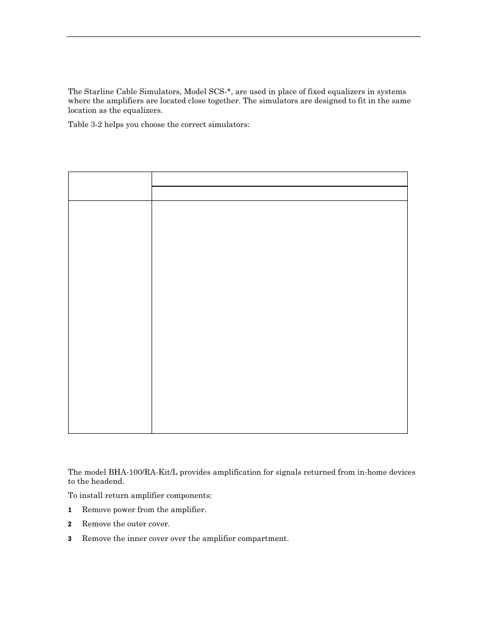 Starline cable simulators – scs, Installing the return amplifier kit | Motorola Broadband House Amplifier BHA-100K/P-R User Manual | Page 22 / 28