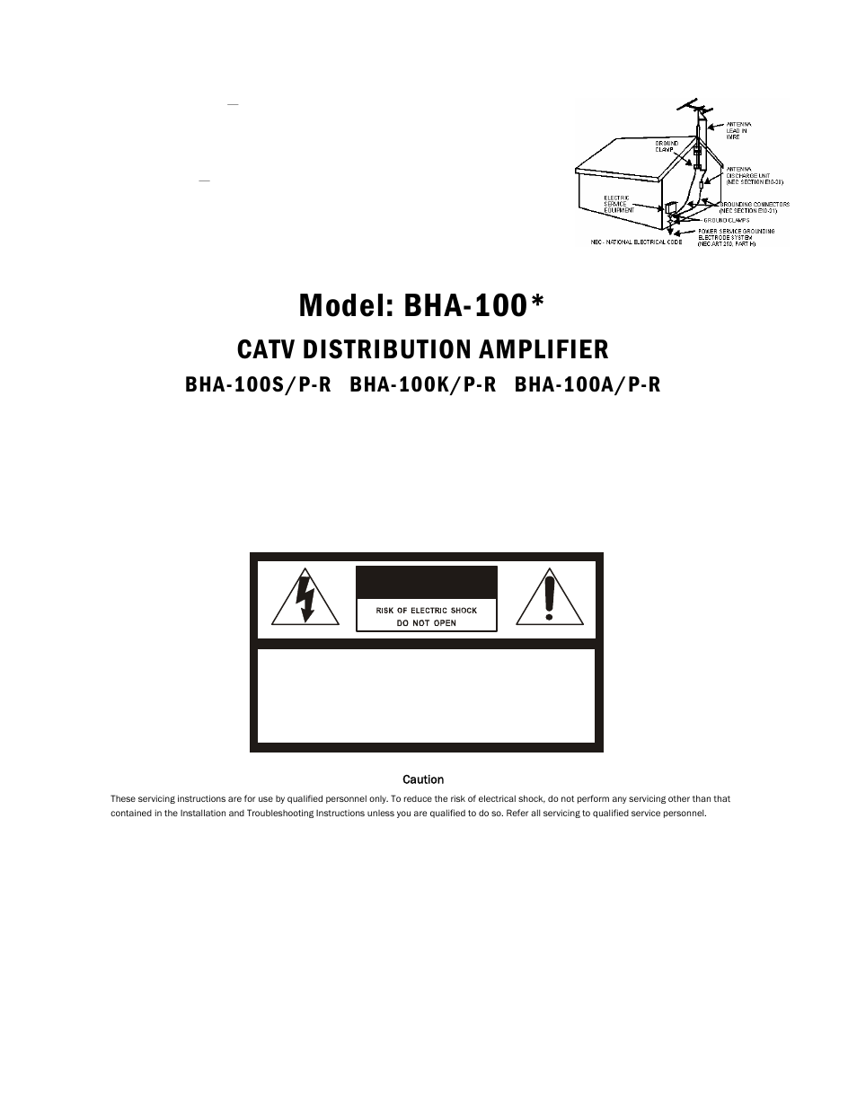 Model: bha-100, Catv distribution amplifier, Caution | Motorola Broadband House Amplifier BHA-100K/P-R User Manual | Page 3 / 28