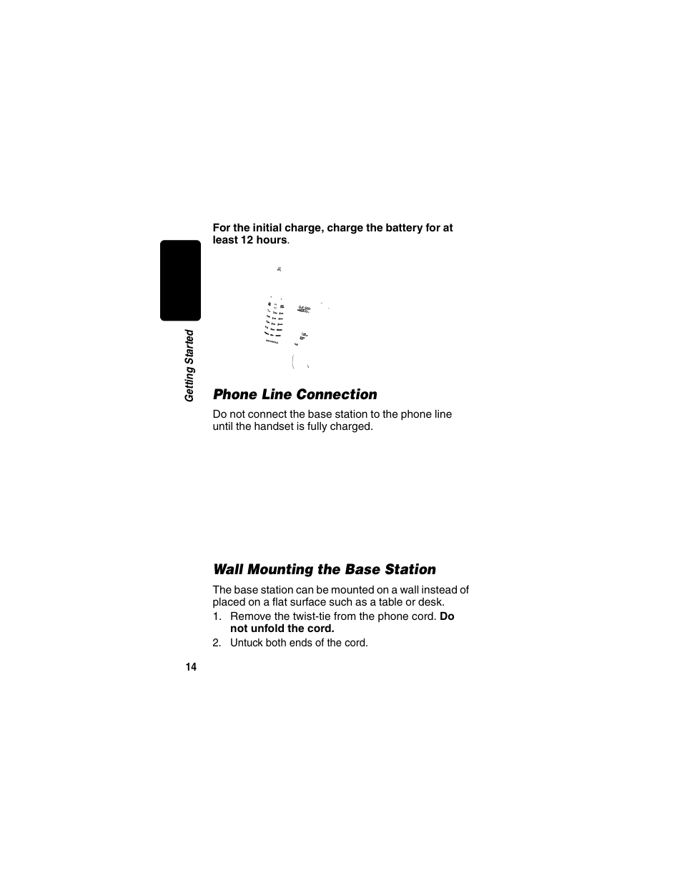 Phone line connection, Wall mounting the base station | Motorola MD450 Series User Manual | Page 16 / 55