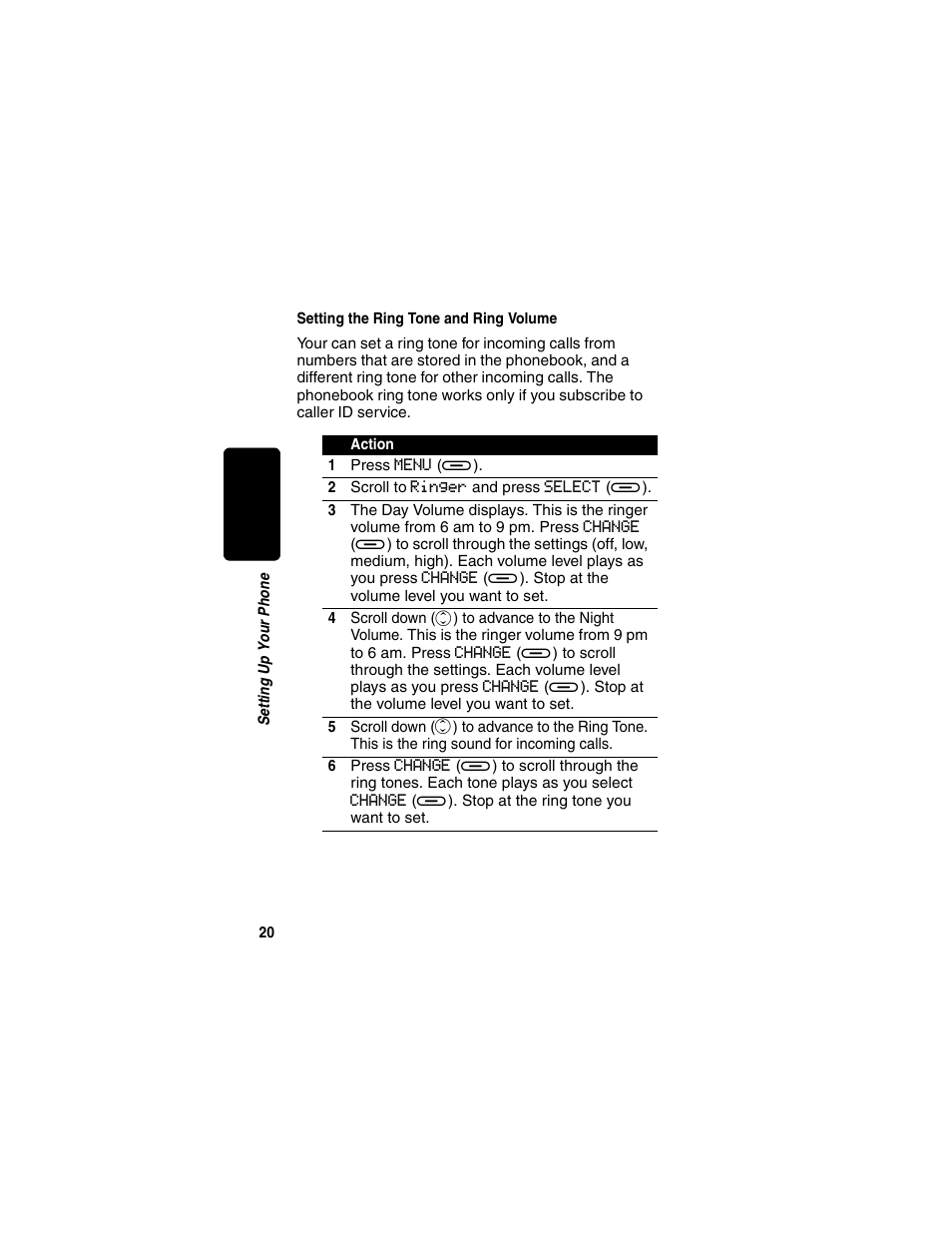 Setting the ring tone and ring volume | Motorola MD450 Series User Manual | Page 22 / 55