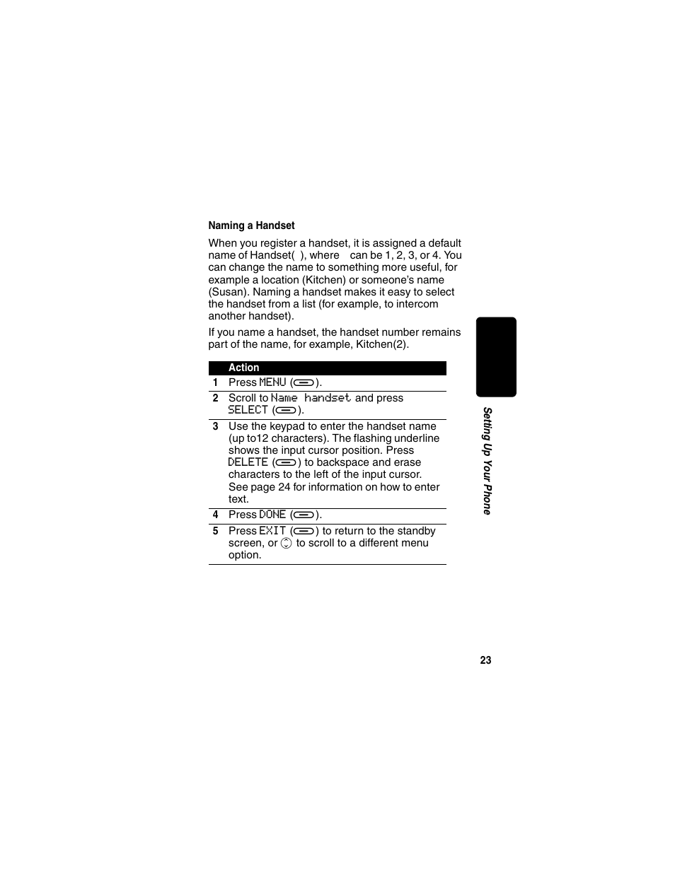 Naming a handset | Motorola MD450 Series User Manual | Page 25 / 55