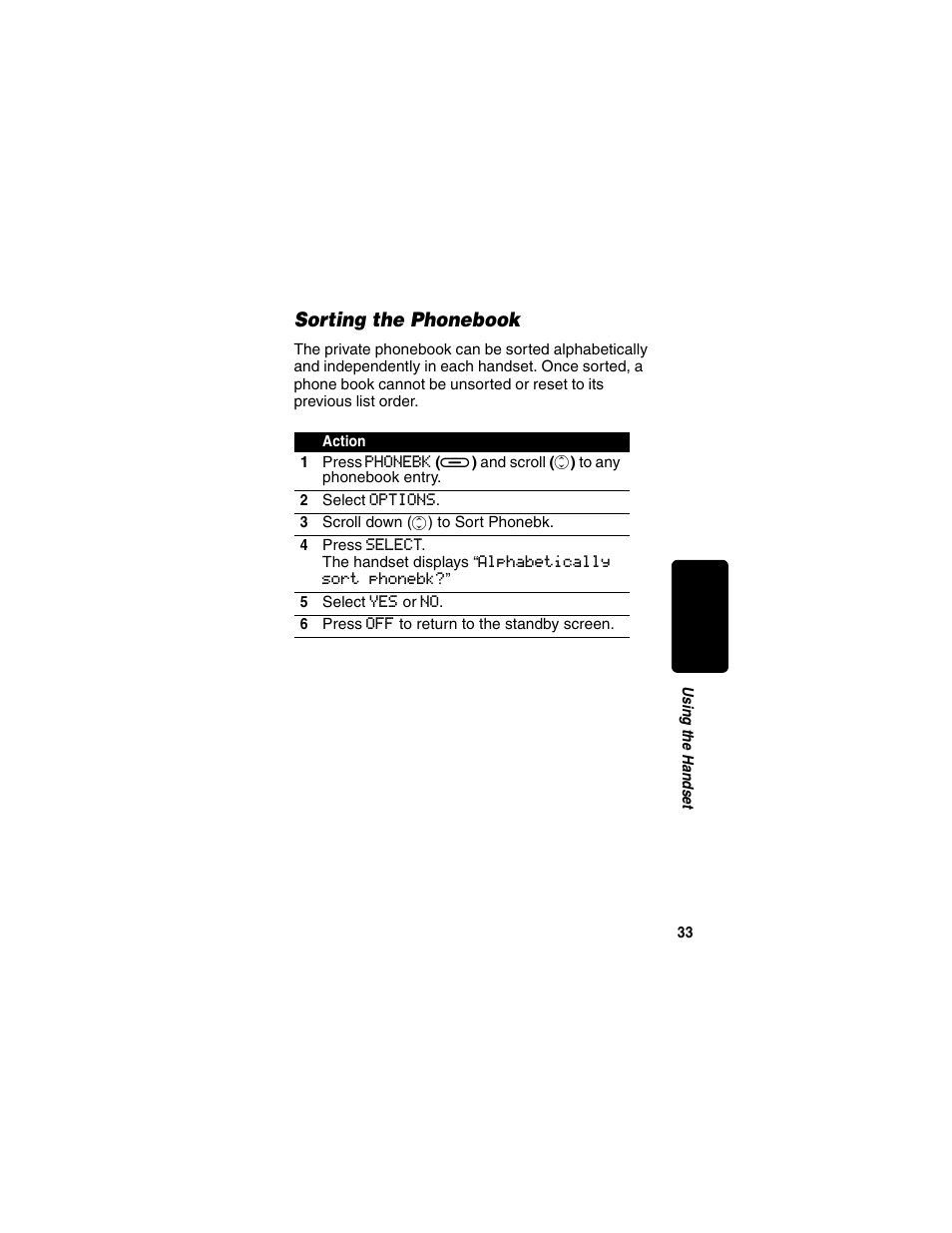Sorting the phonebook | Motorola MD450 Series User Manual | Page 35 / 55