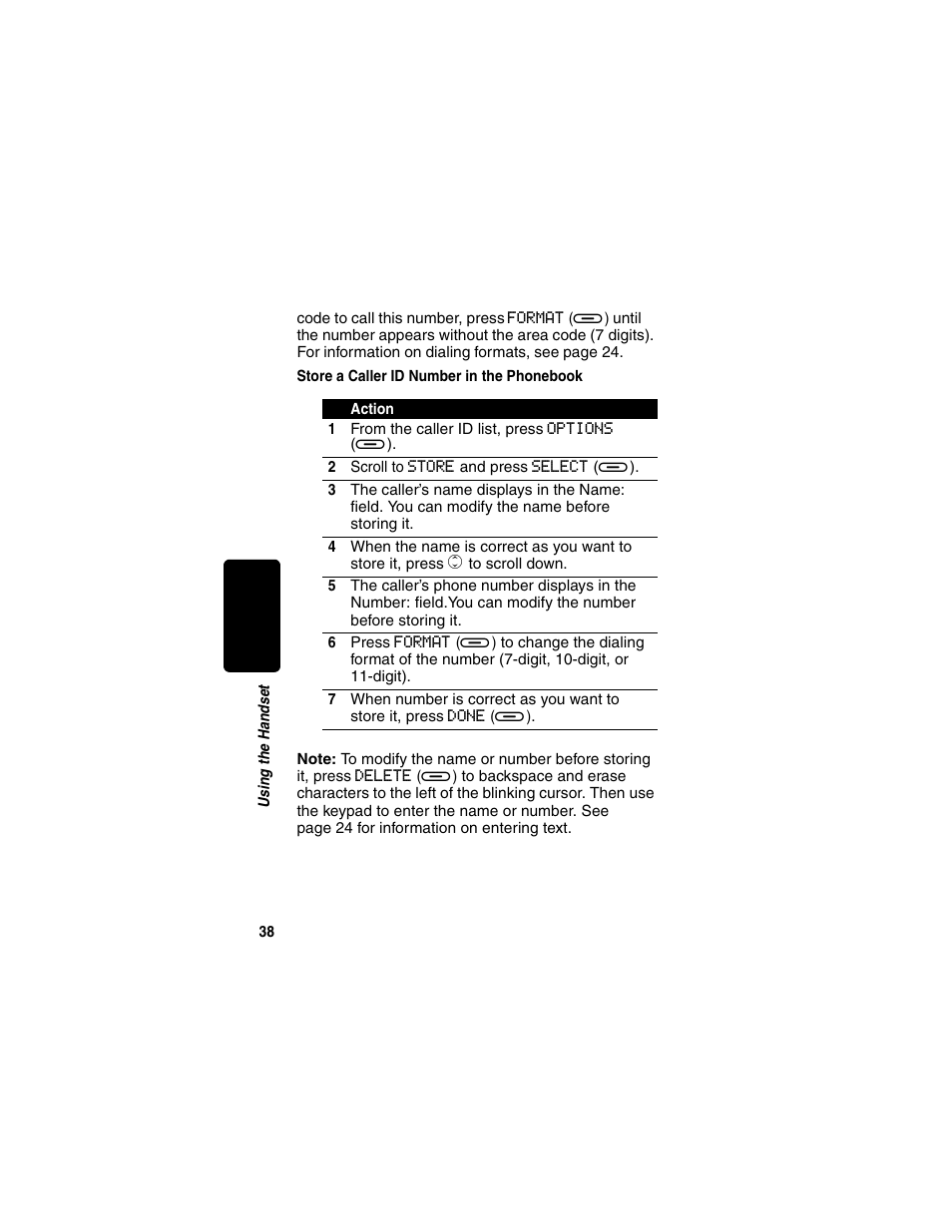 Store a caller id number in the phonebook | Motorola MD450 Series User Manual | Page 40 / 55