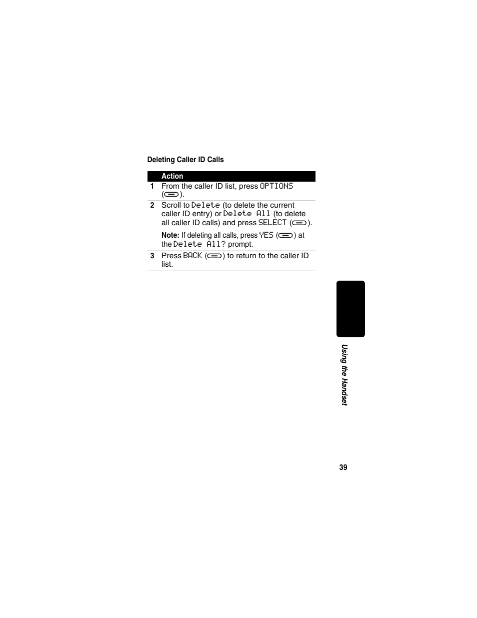 Deleting caller id calls | Motorola MD450 Series User Manual | Page 41 / 55