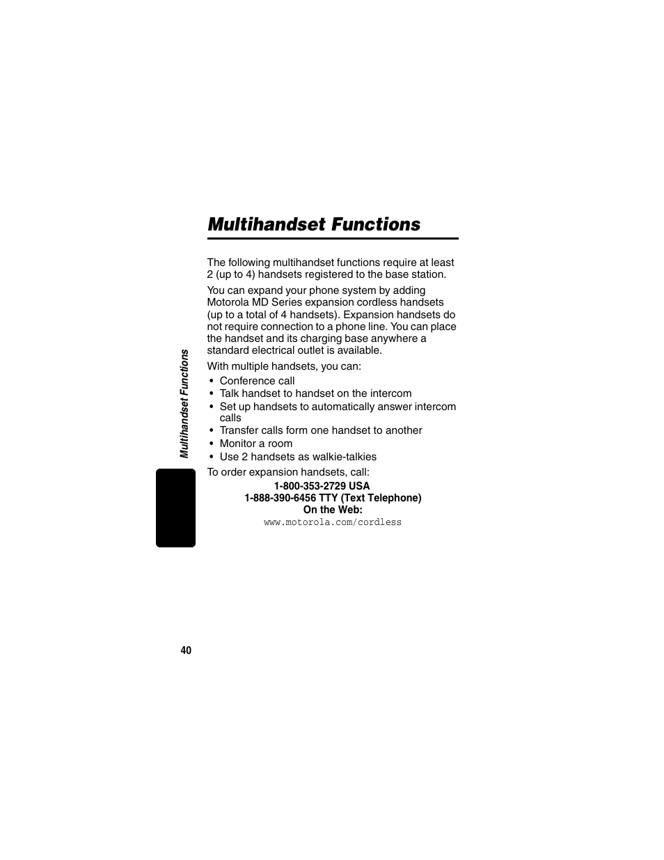 Multihandset functions | Motorola MD450 Series User Manual | Page 42 / 55