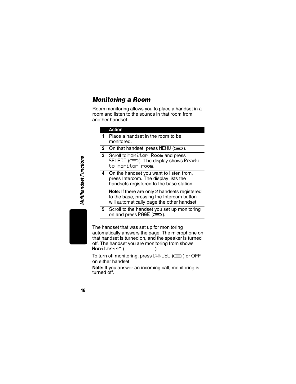 Monitoring a room | Motorola MD450 Series User Manual | Page 48 / 55