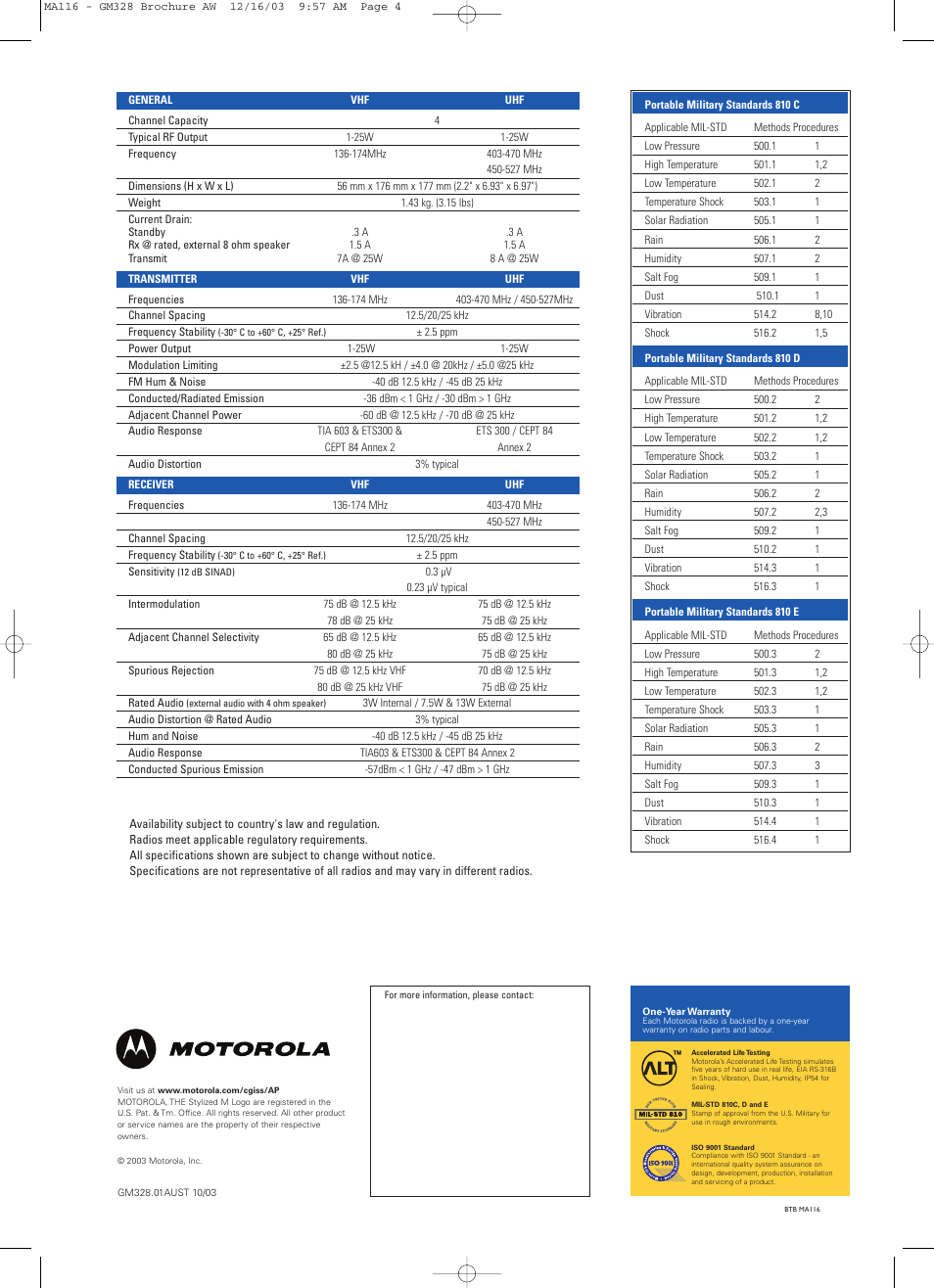 Motorola Mobile 2-Way Radio GM328 User Manual | Page 4 / 4