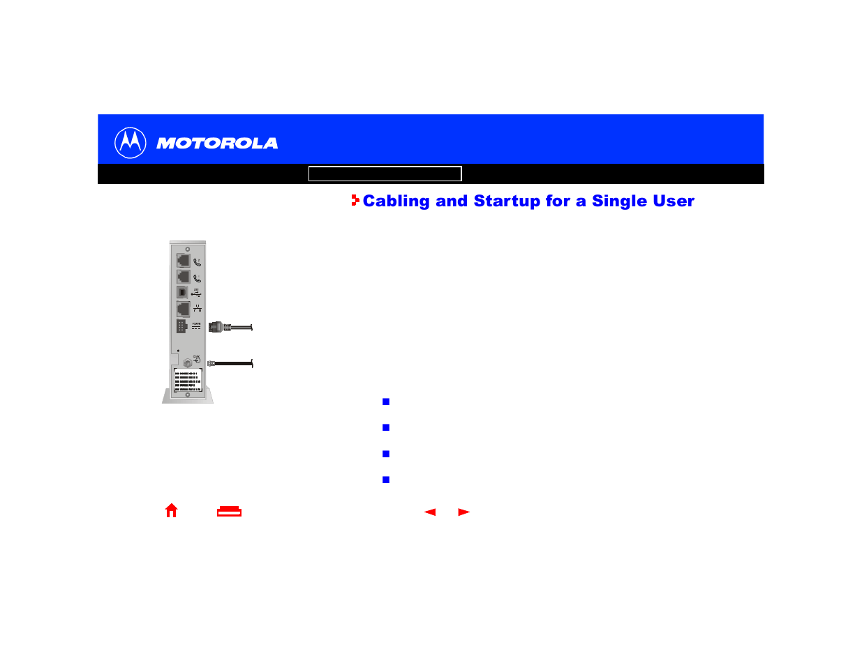 Cabling and startup for a single user | Motorola SBV4200 User Manual | Page 14 / 73