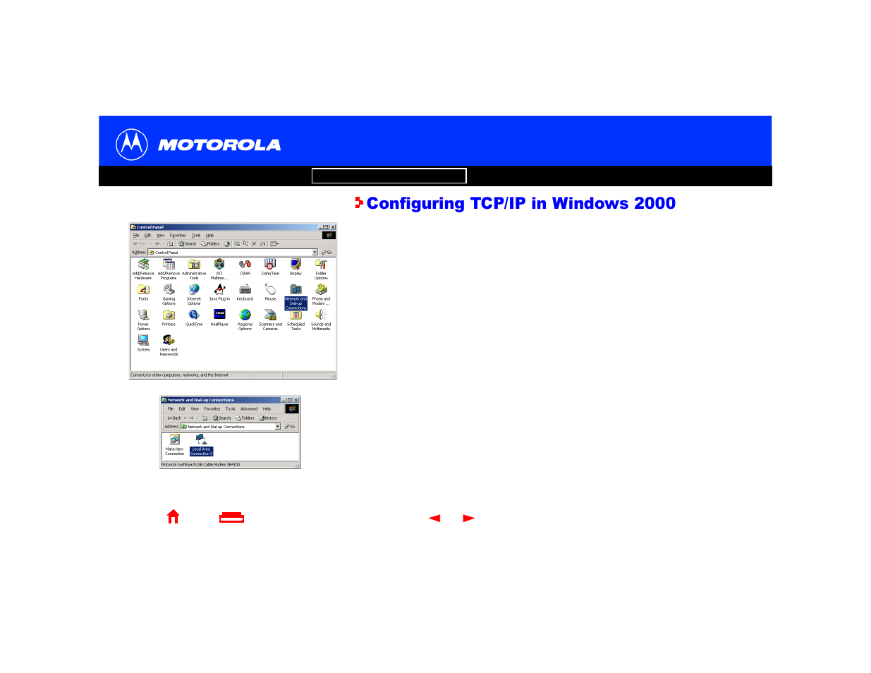 Configuring tcp/ip in windows 2000 | Motorola SBV4200 User Manual | Page 31 / 73
