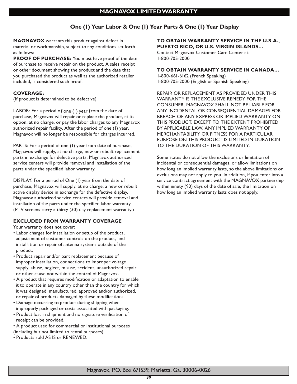 Philips Magnavox 42MF231D/331D User Manual | Page 39 / 39