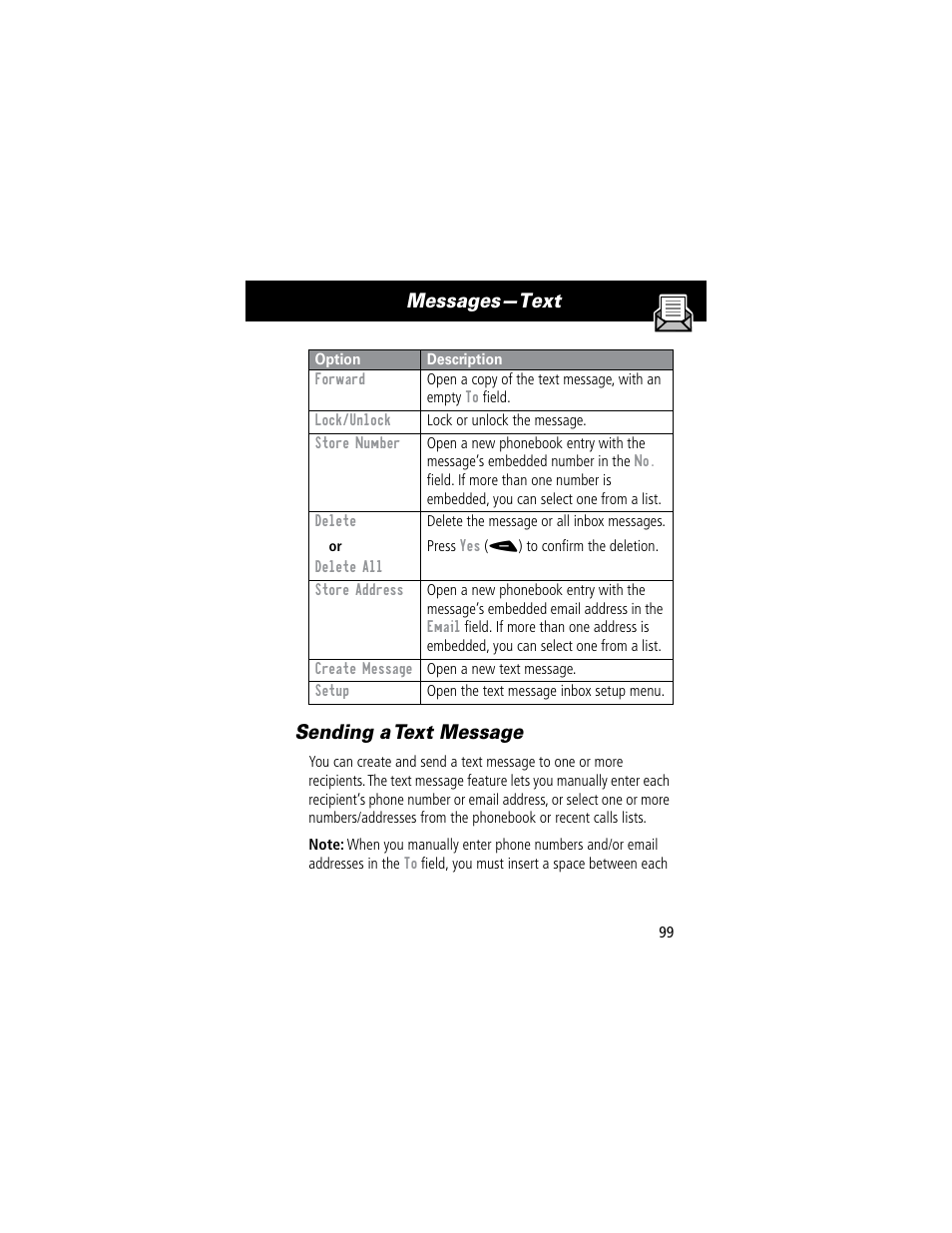 Messages—text sending a text message | Motorola 60C User Manual | Page 101 / 190