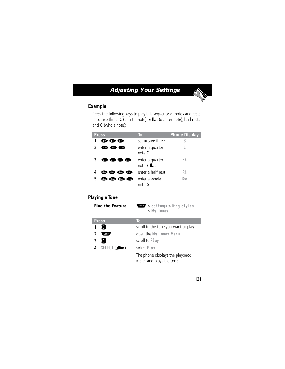 Adjusting your settings | Motorola 60C User Manual | Page 123 / 190