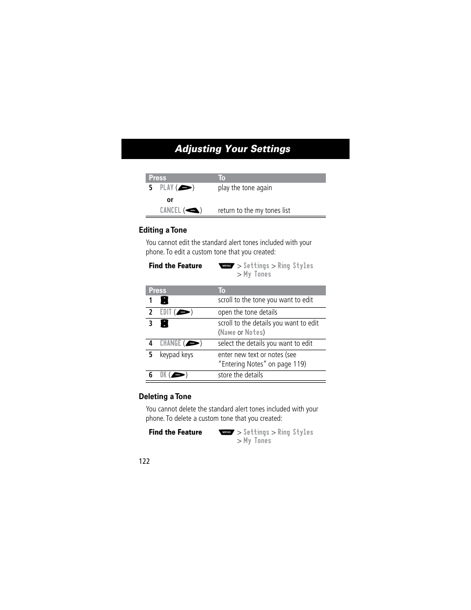 Adjusting your settings | Motorola 60C User Manual | Page 124 / 190