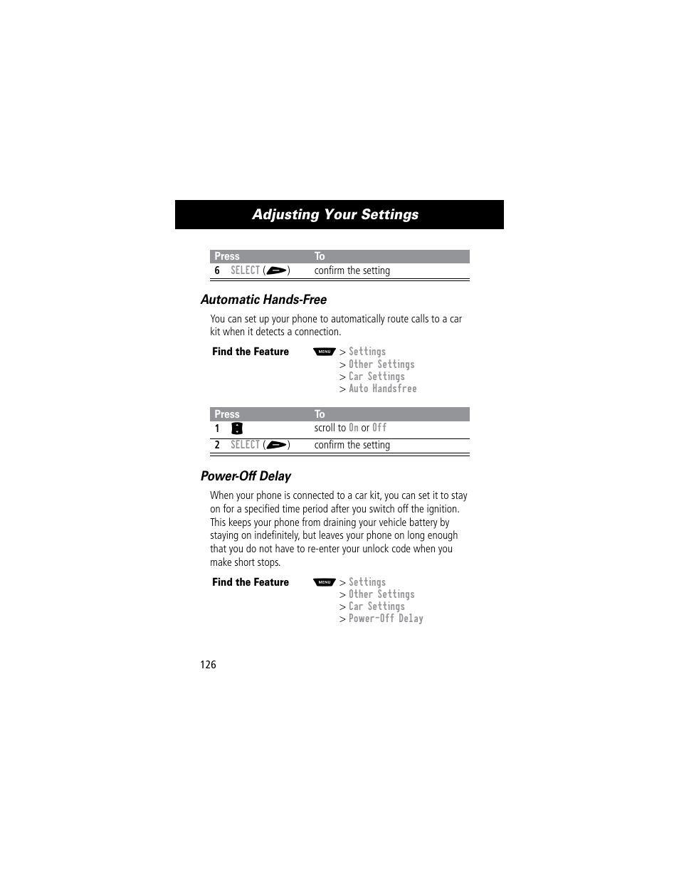 Adjusting your settings | Motorola 60C User Manual | Page 128 / 190