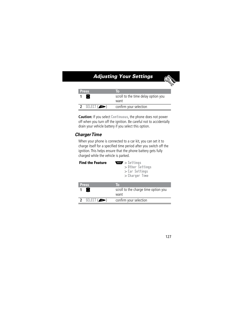 Adjusting your settings | Motorola 60C User Manual | Page 129 / 190