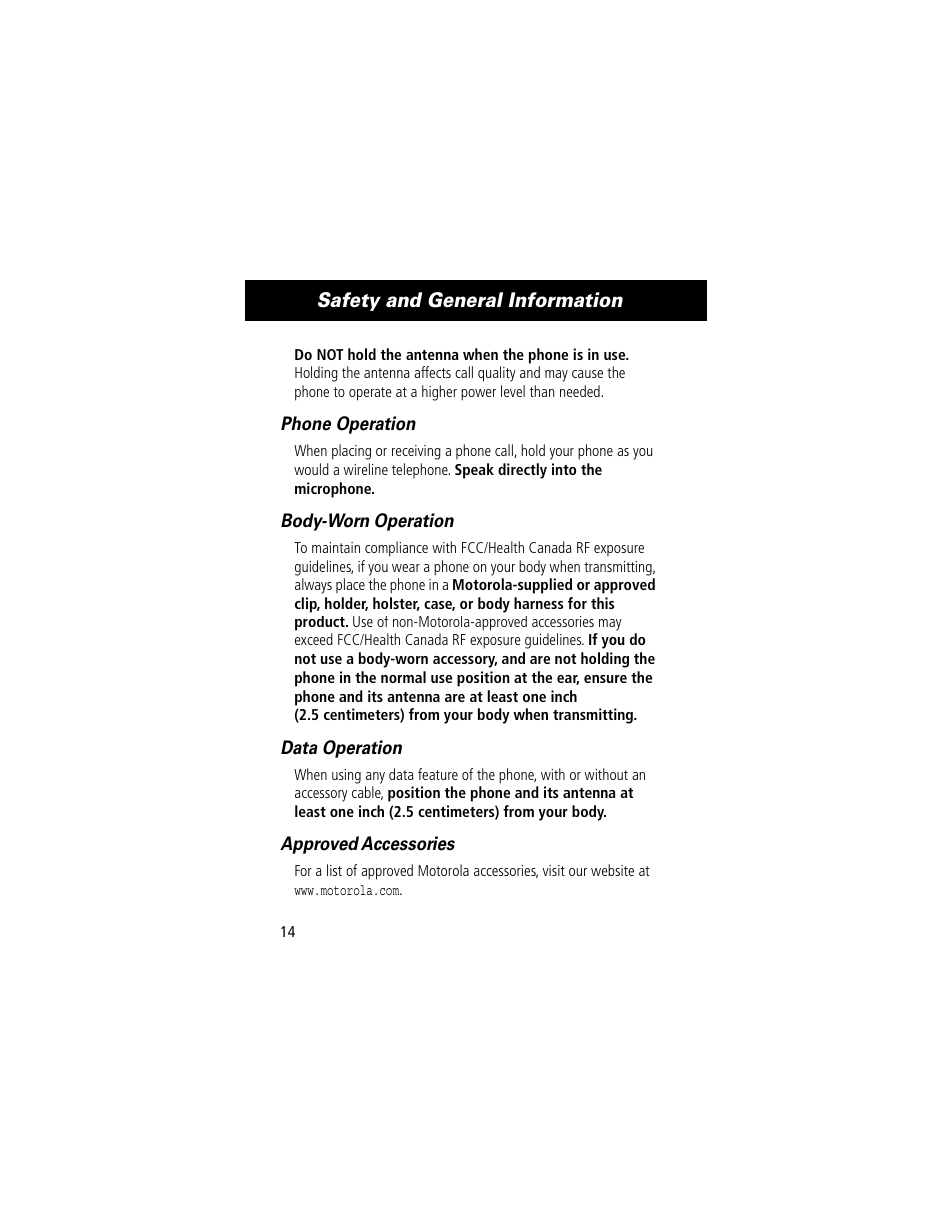 Safety and general information | Motorola 60C User Manual | Page 16 / 190