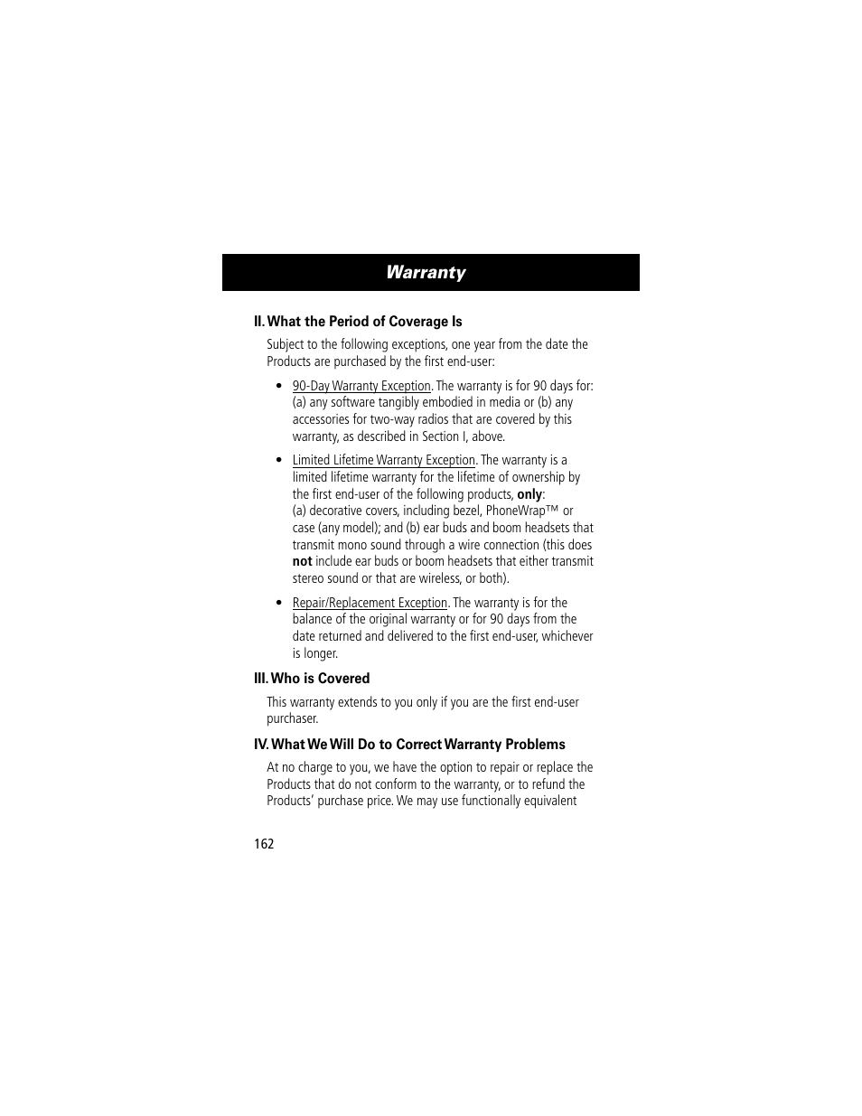 Warranty | Motorola 60C User Manual | Page 164 / 190