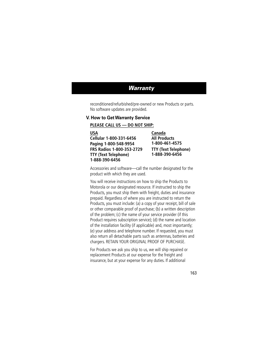 Warranty | Motorola 60C User Manual | Page 165 / 190