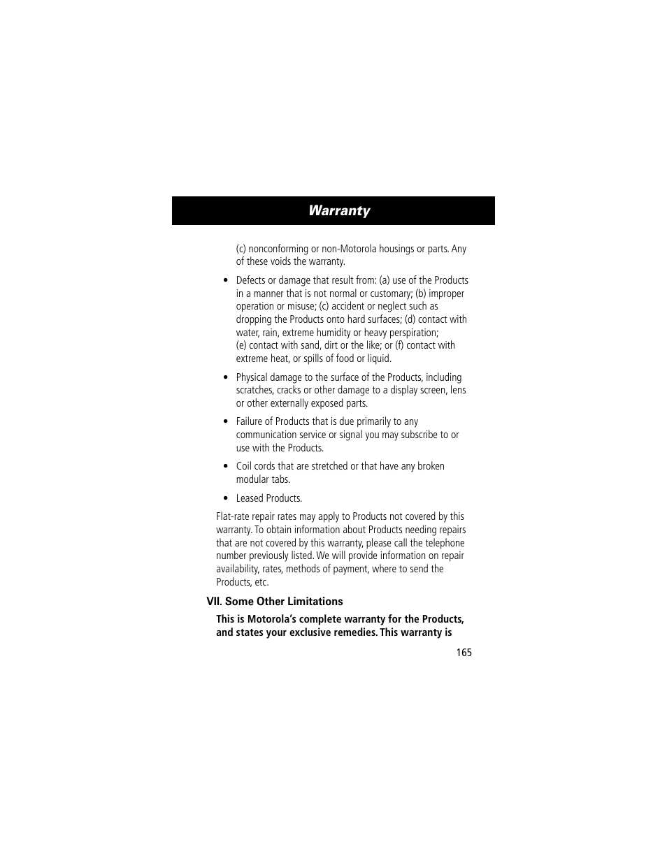 Warranty | Motorola 60C User Manual | Page 167 / 190