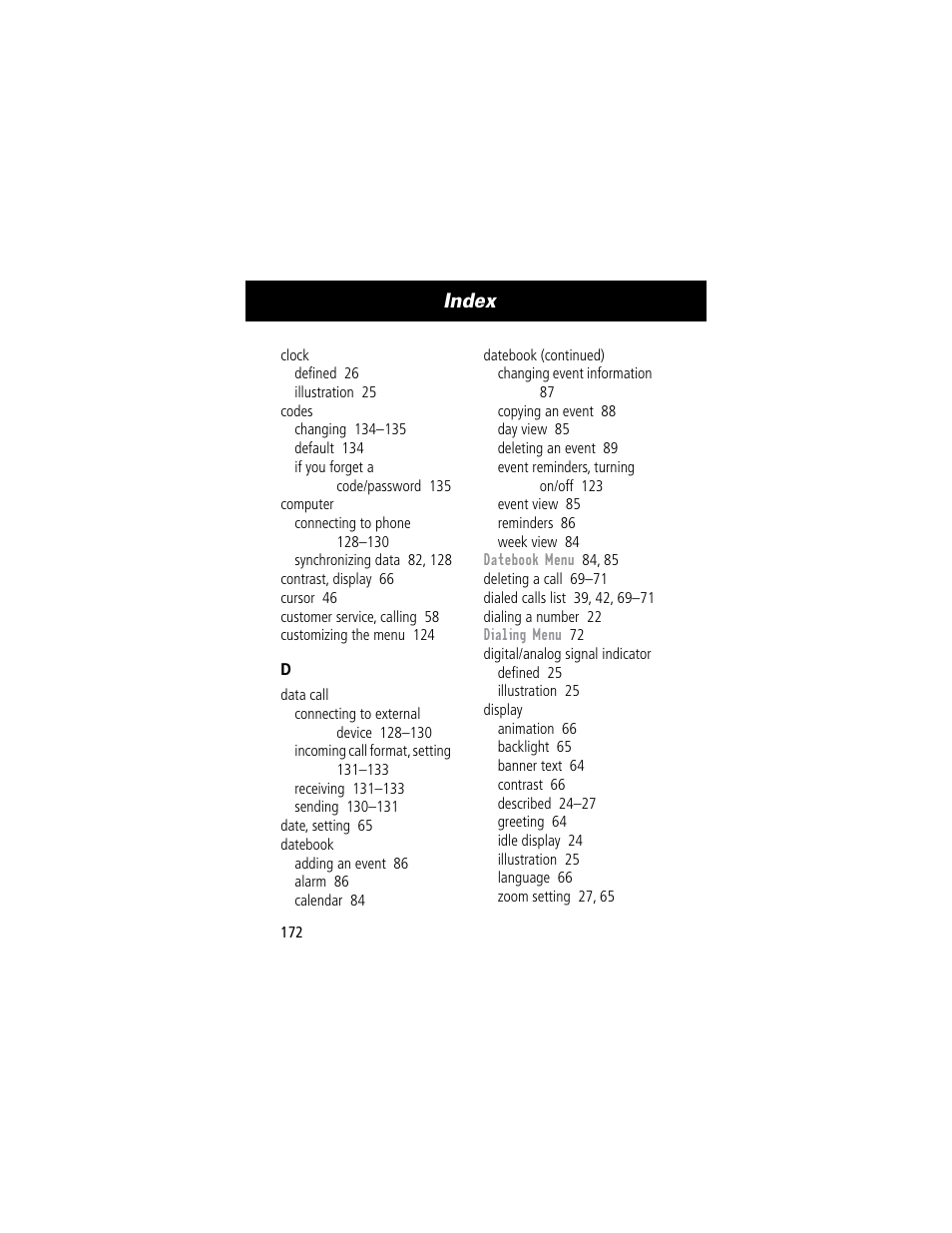 Index | Motorola 60C User Manual | Page 174 / 190