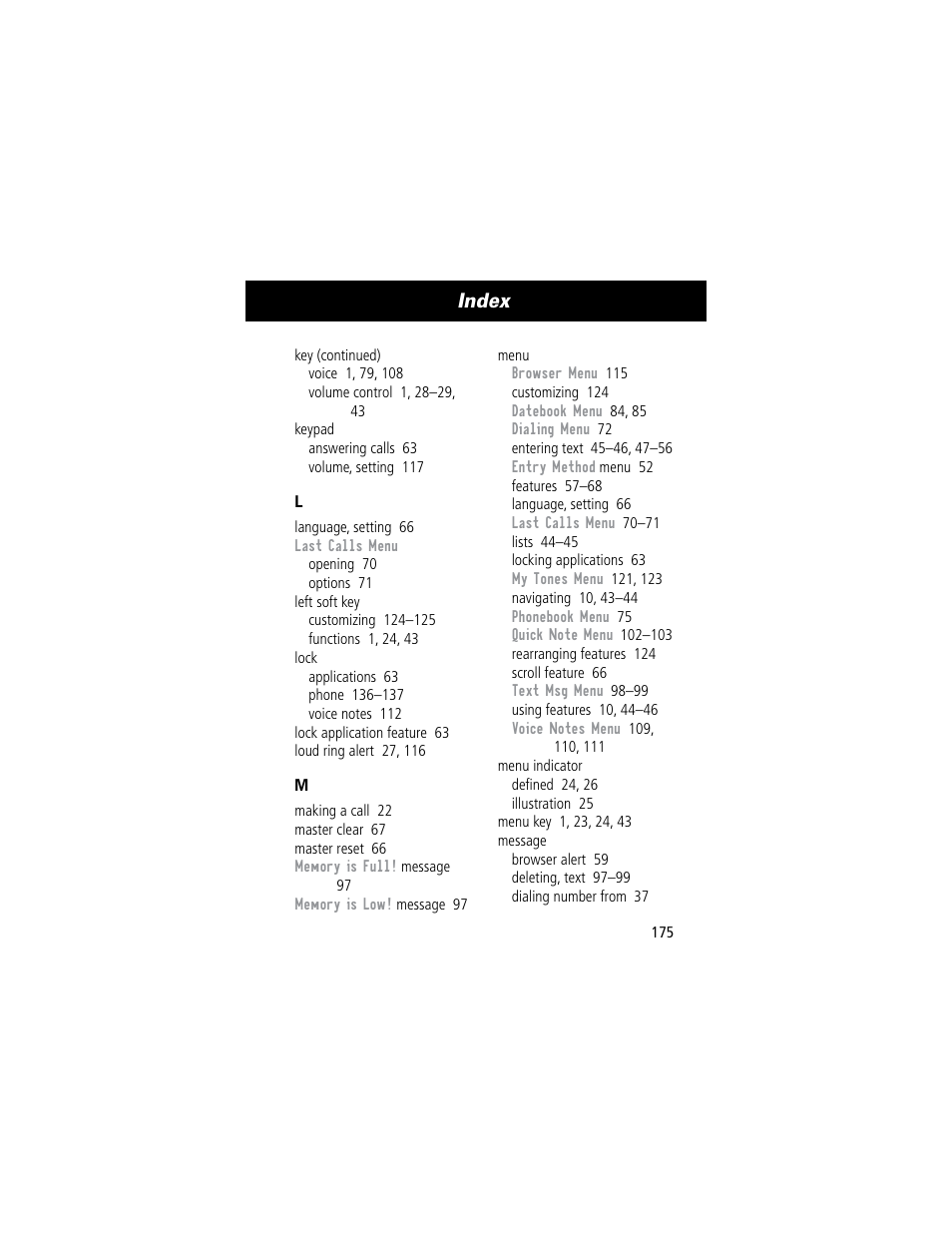 Index | Motorola 60C User Manual | Page 177 / 190